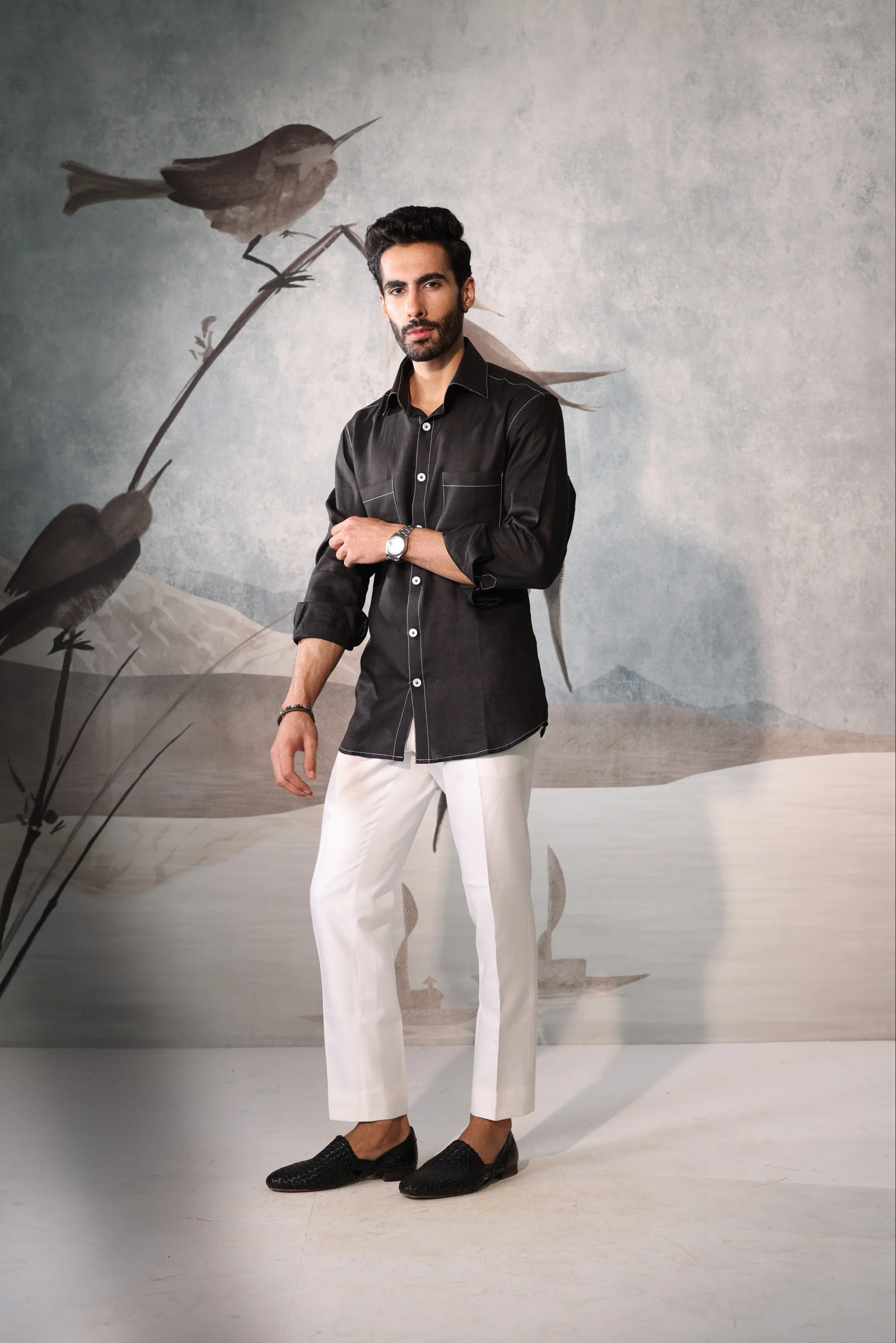 4 pocket linen Black shirt - Image 2