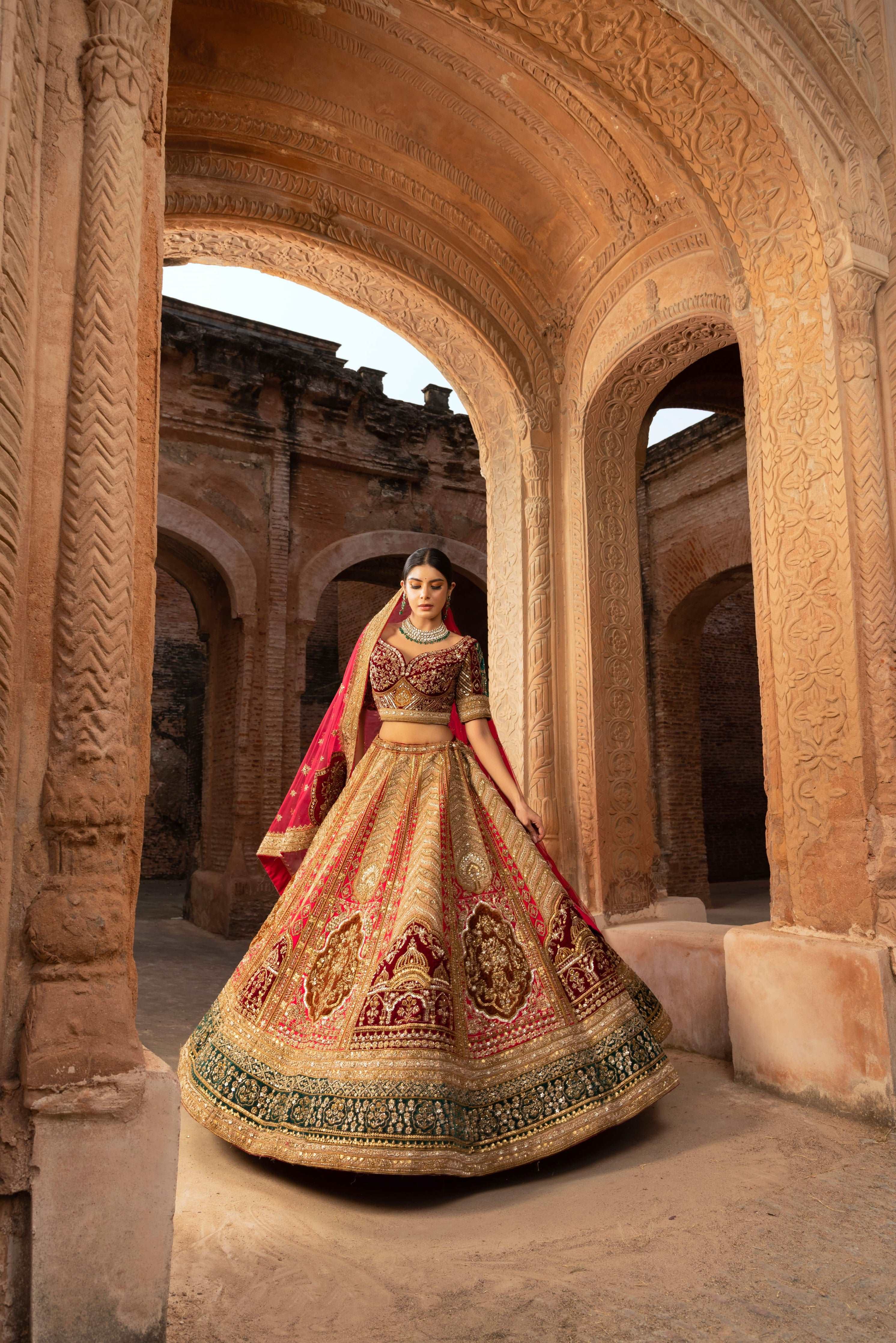 Artistry in Silk Bridal Lehenga with Zardozi Handwork - Image 2