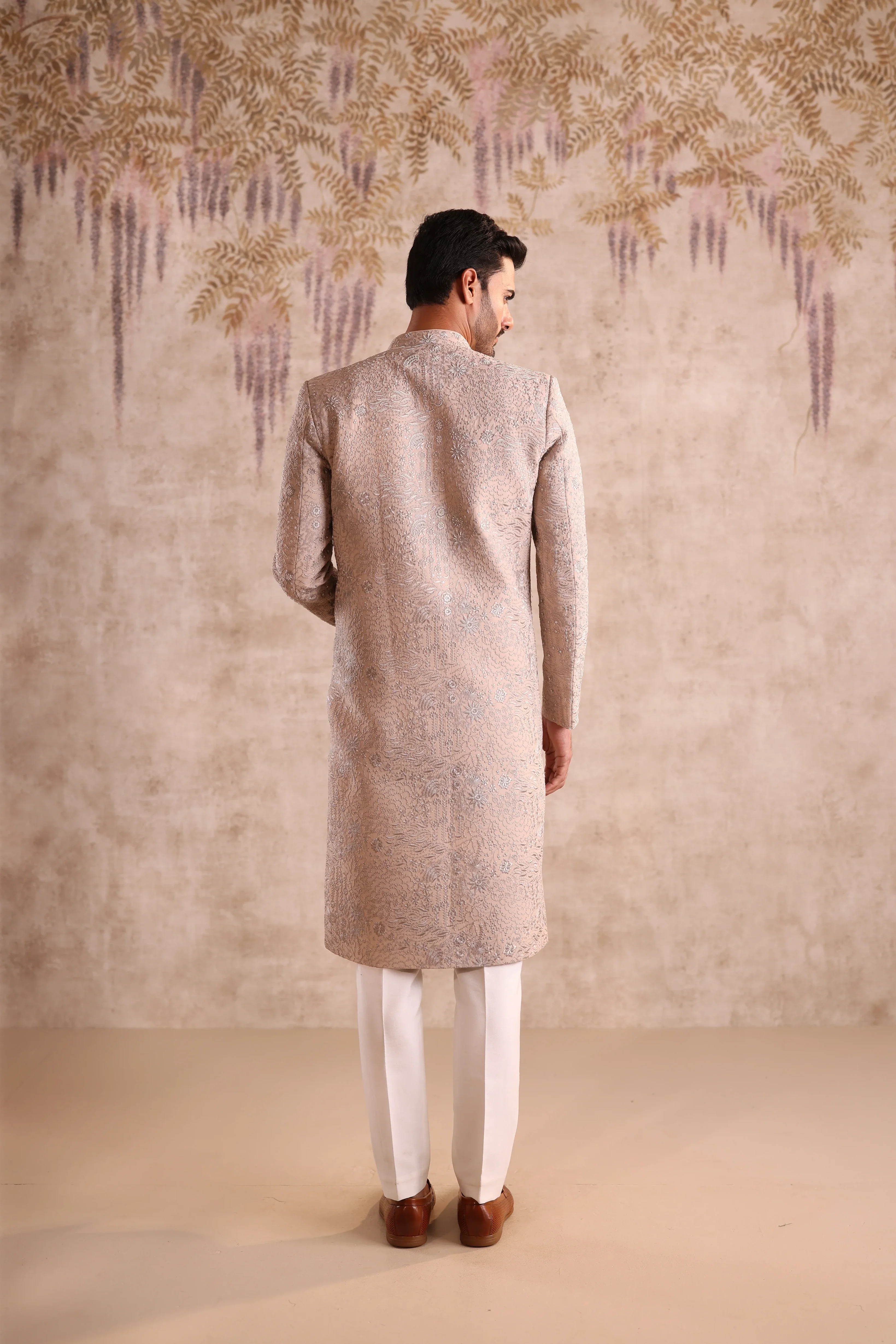 Beige Sherwani highlight with beads embroidery - Image 4