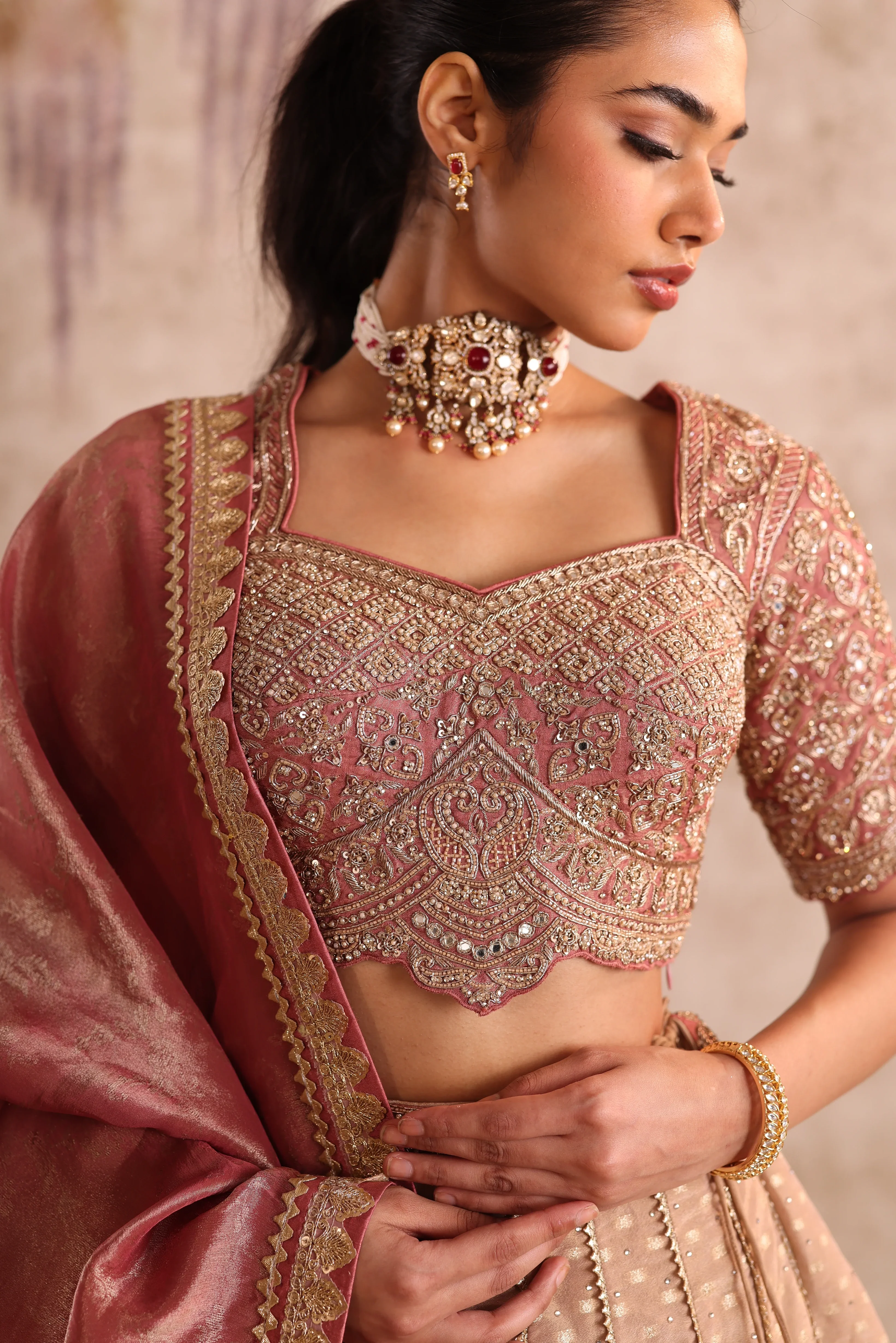Beige Embroidered Party Wear Lehenga with Sequins Work - Image 3
