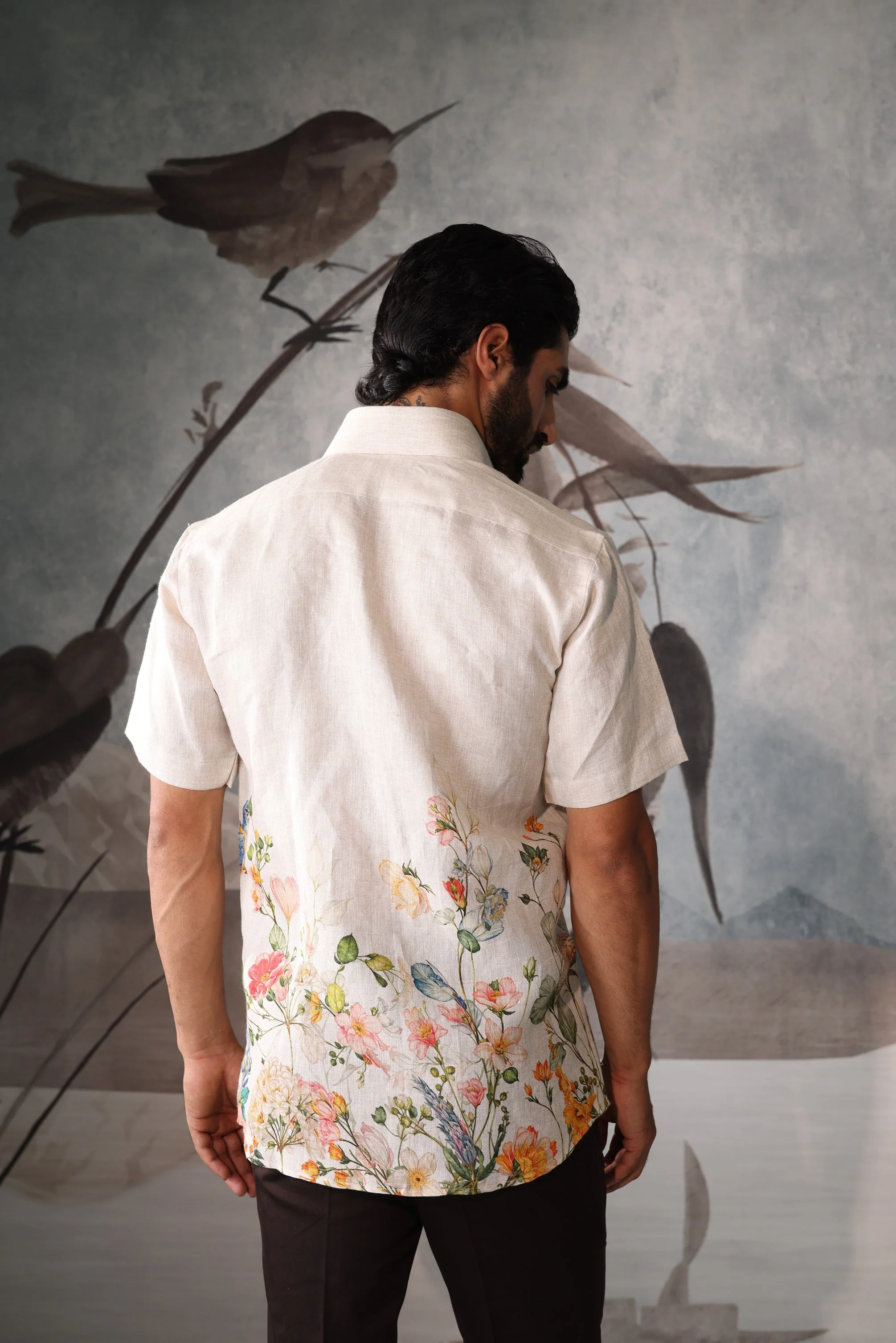 Beige half sleeves shirt with floral print - Image 5