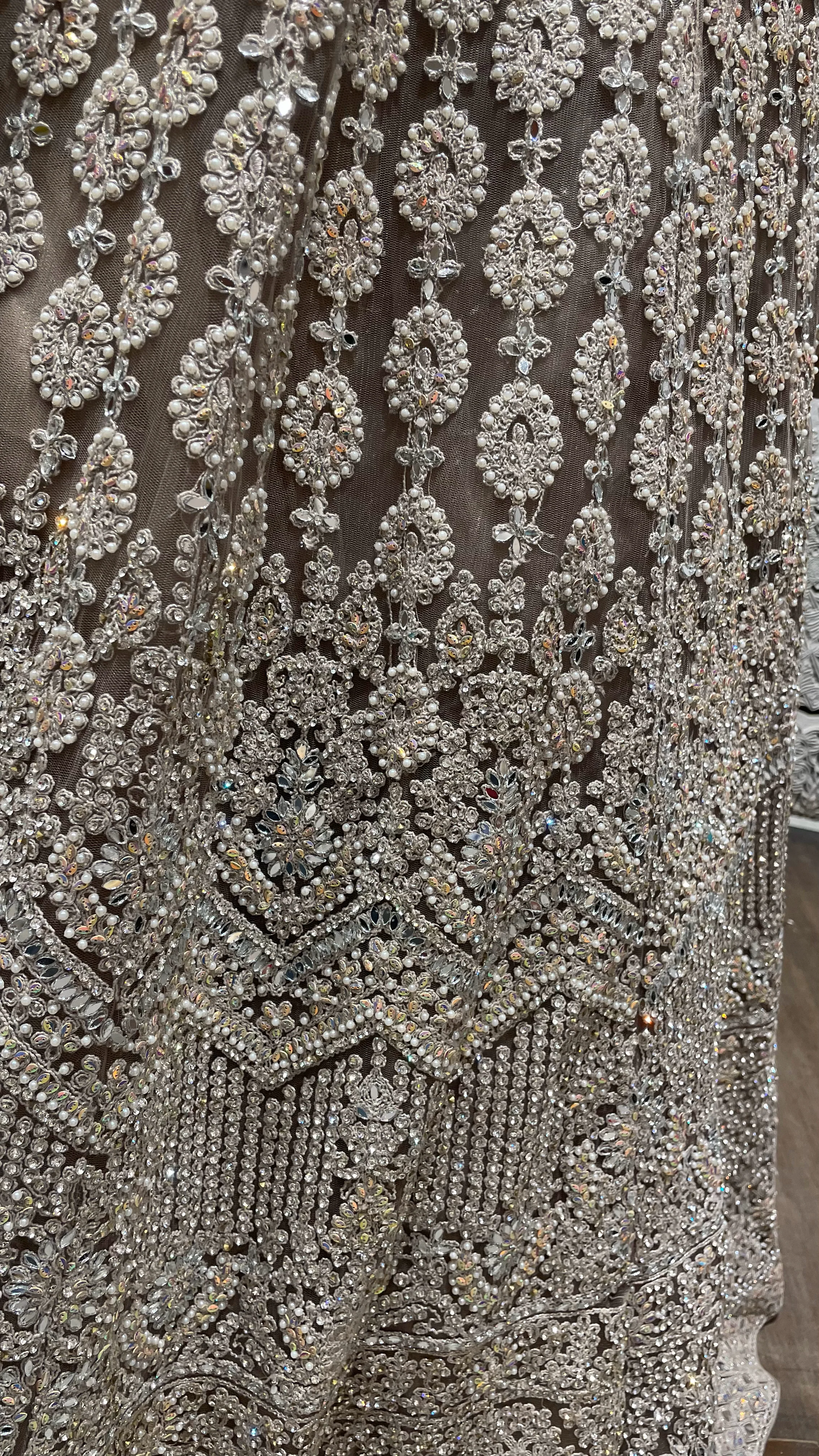 Beige mirrorwork lehenga on a net base - Image 2