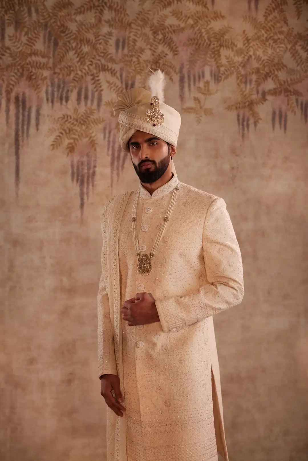 Beige Multicolour Embroidered Sherwani for Groom | Premium Wedding Sherwani - Image 5