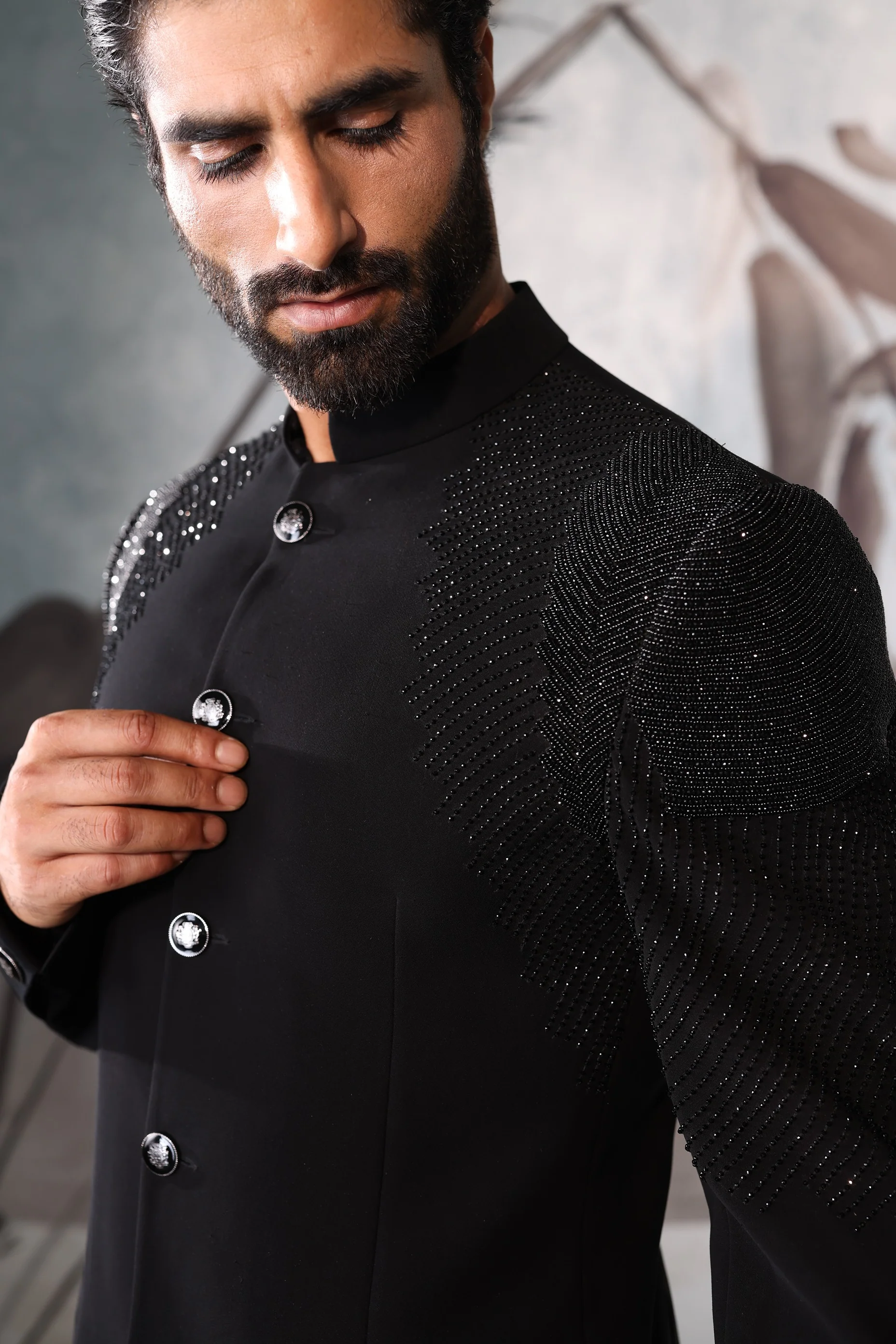 Black Bandgala with shoulder design