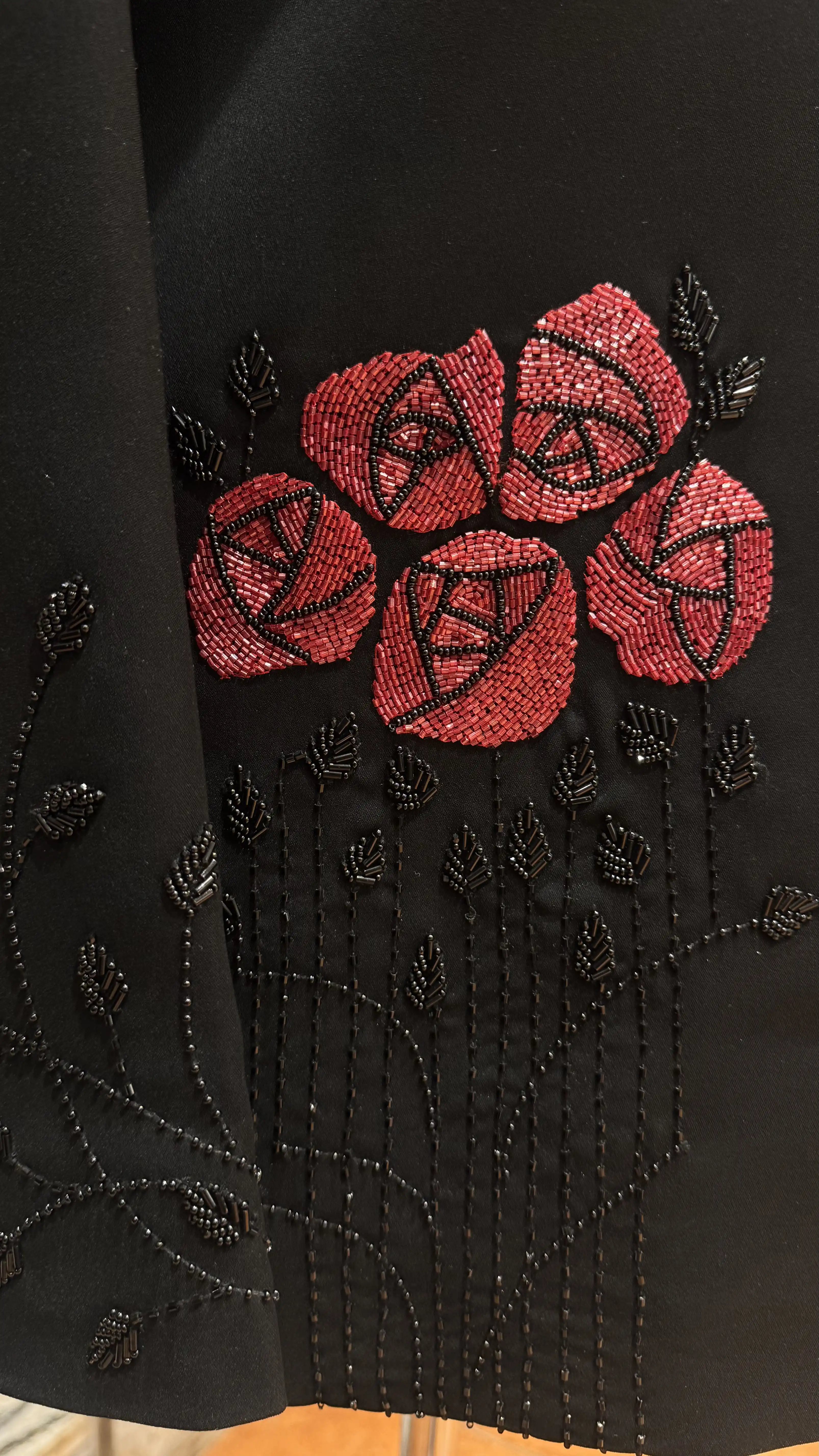 Black bandhgala with red floral motif - Image 3