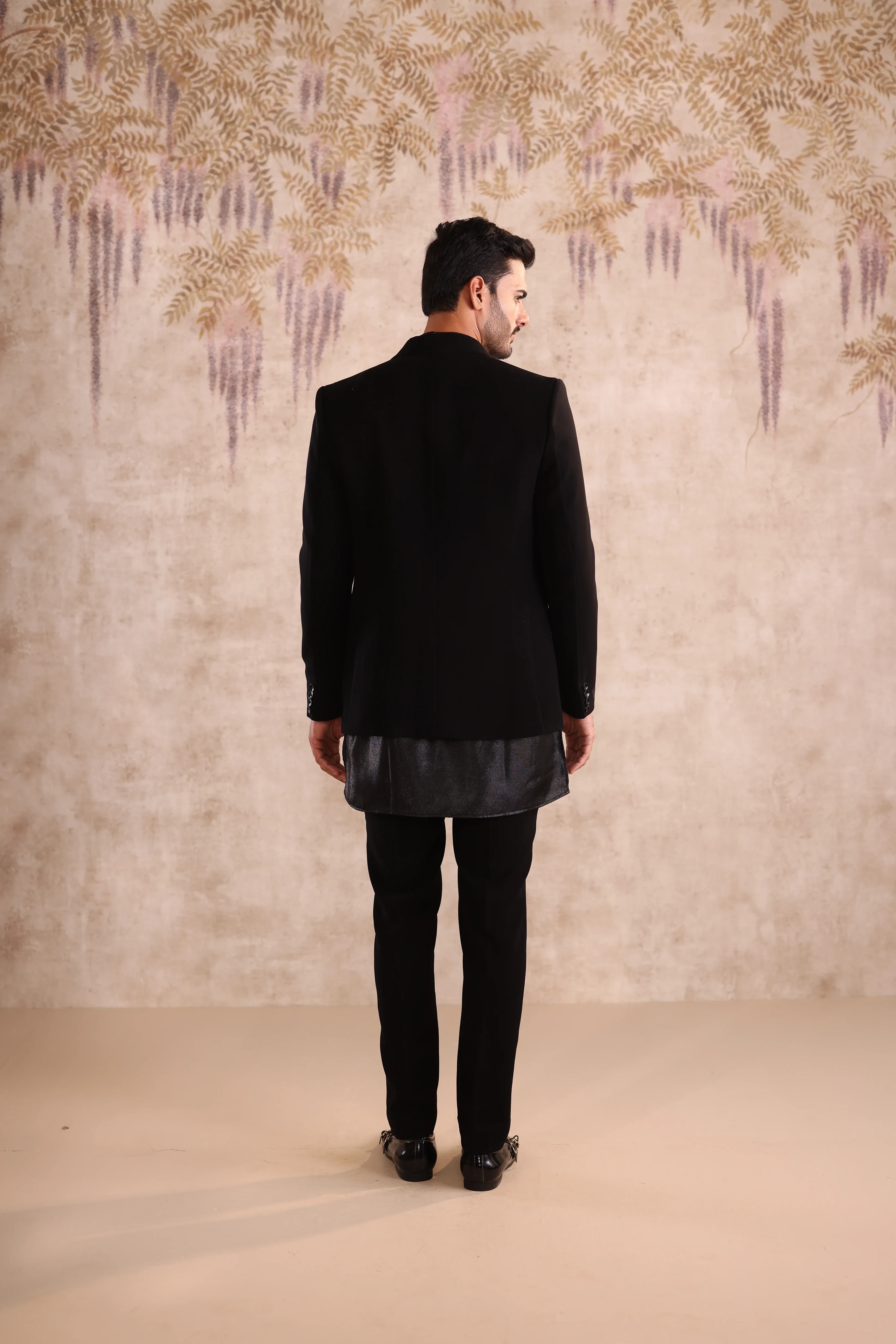 Peak embroidered lapel black  indo- western  with shimmering kurta - Image 6