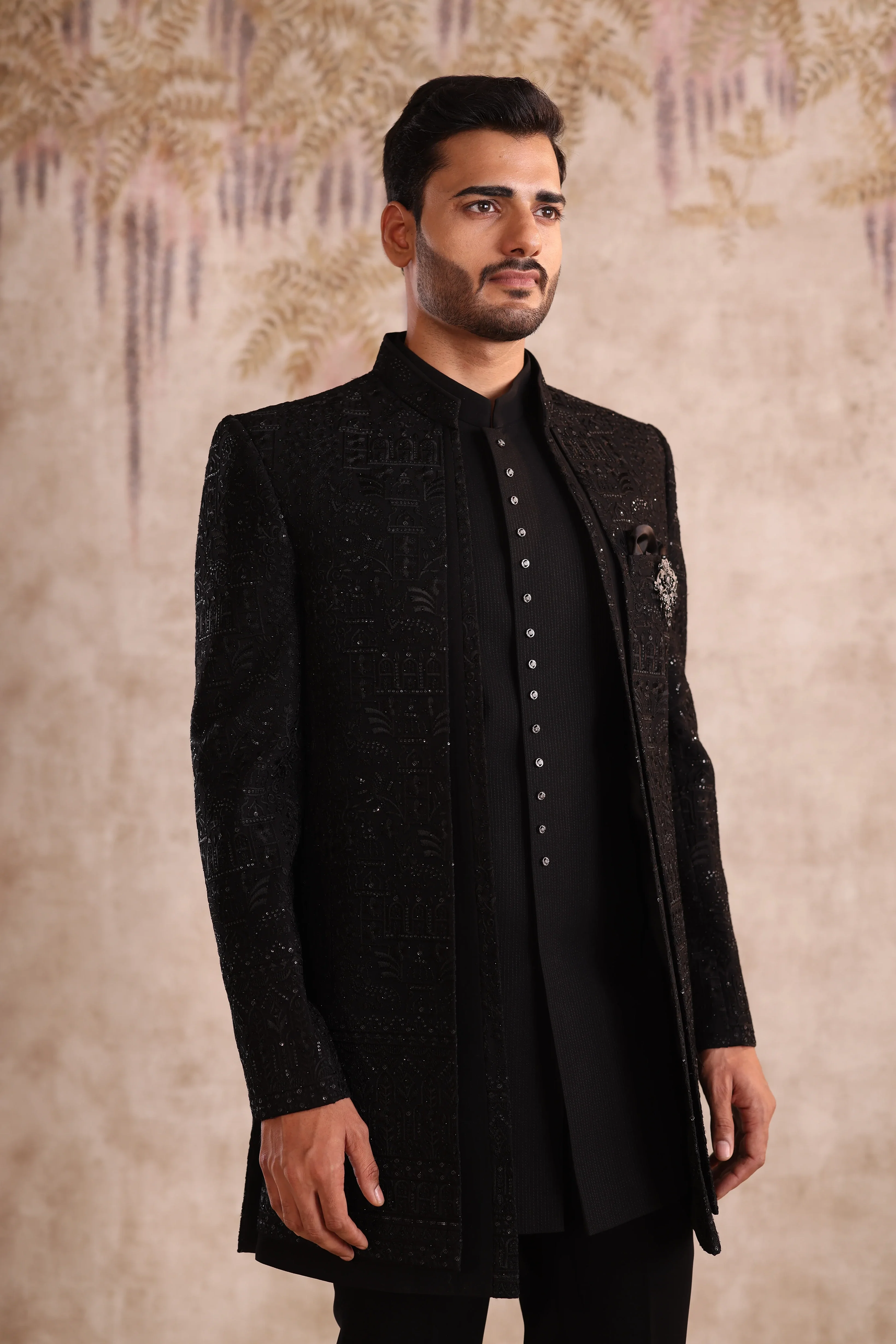 Black Double layer indo with short jacket and detailing with buttons - Image 3