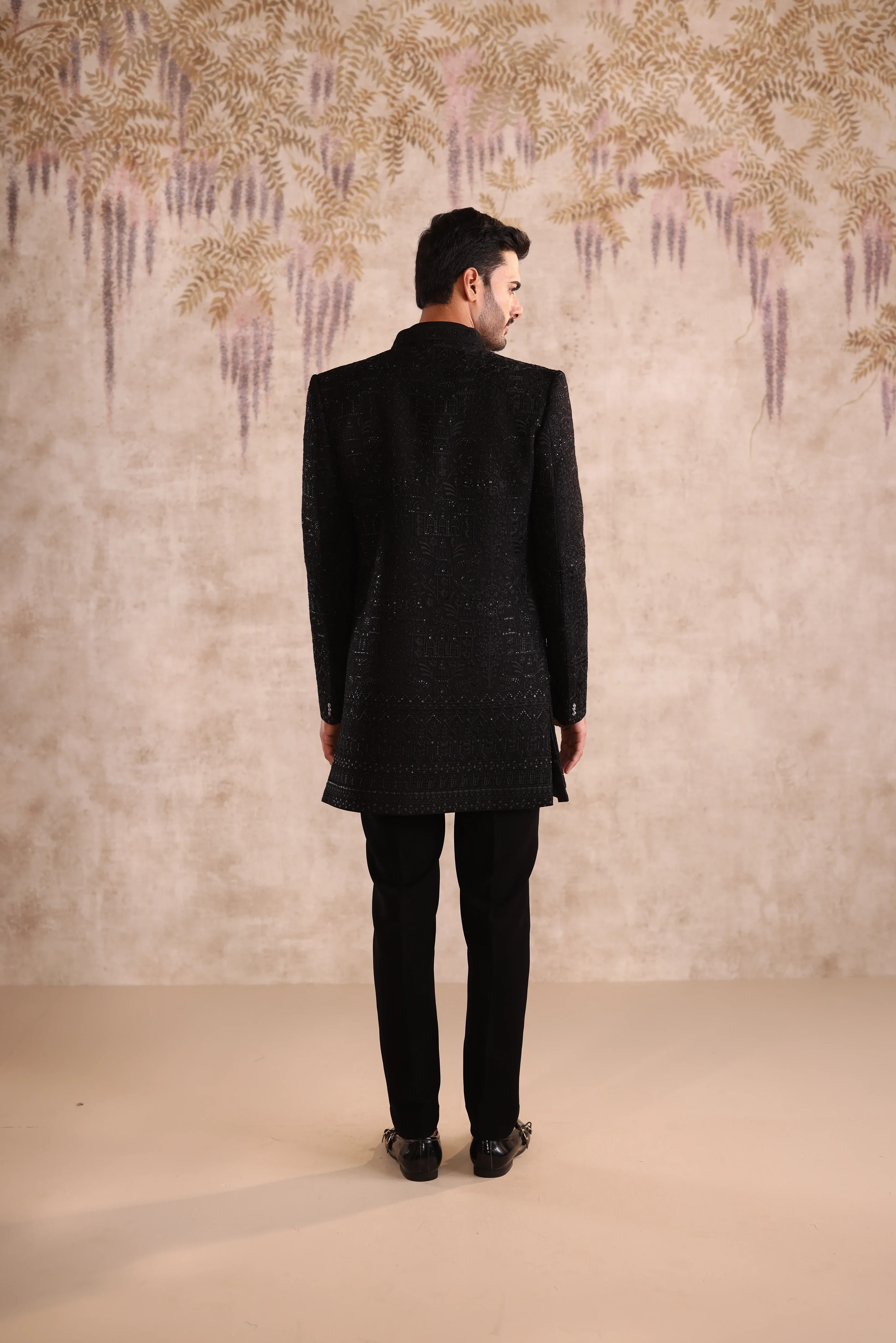 Black Double layer indo with short jacket and detailing with buttons - Image 4