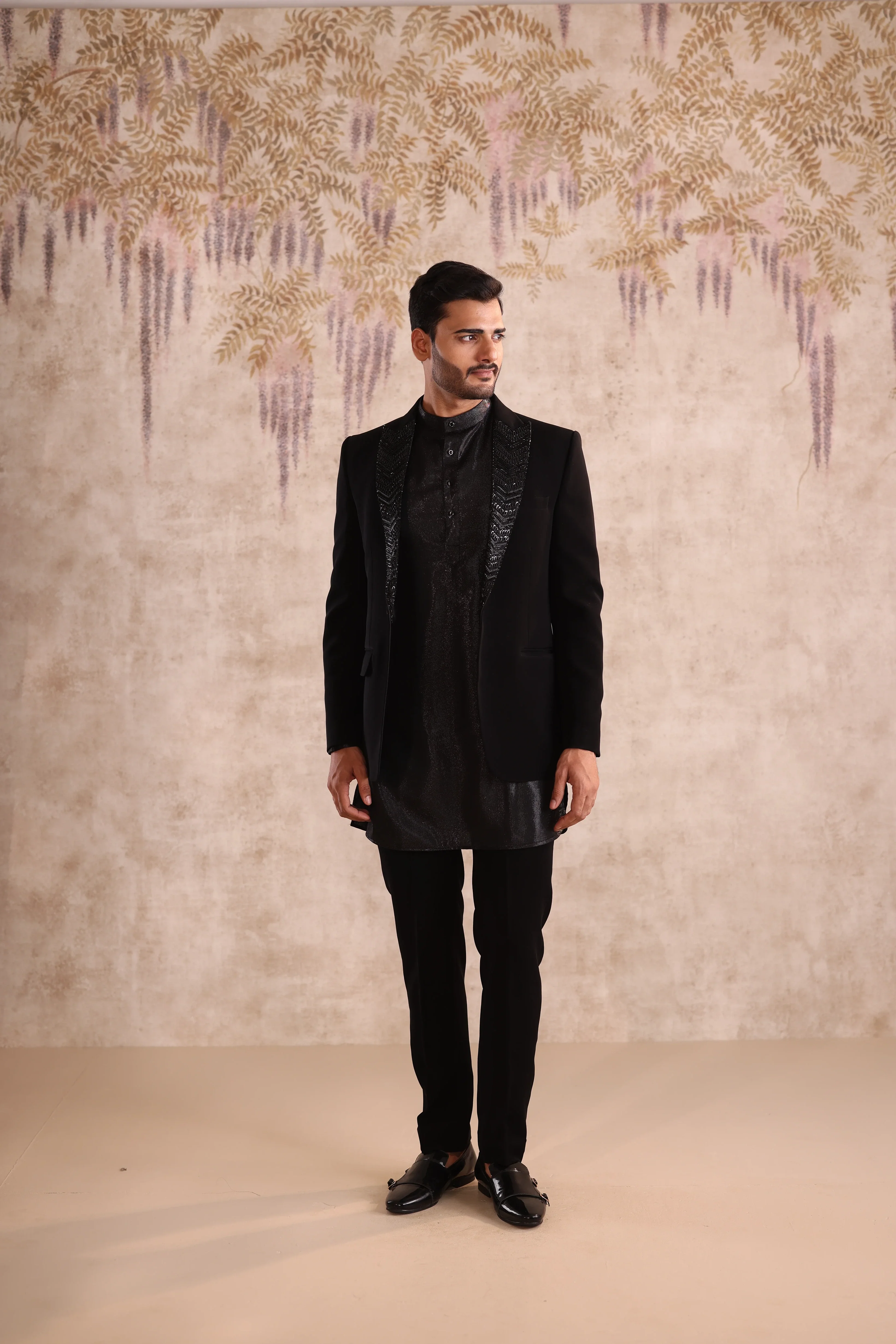 Black Double layer indo with short jacket and detailing with buttons - Image 5
