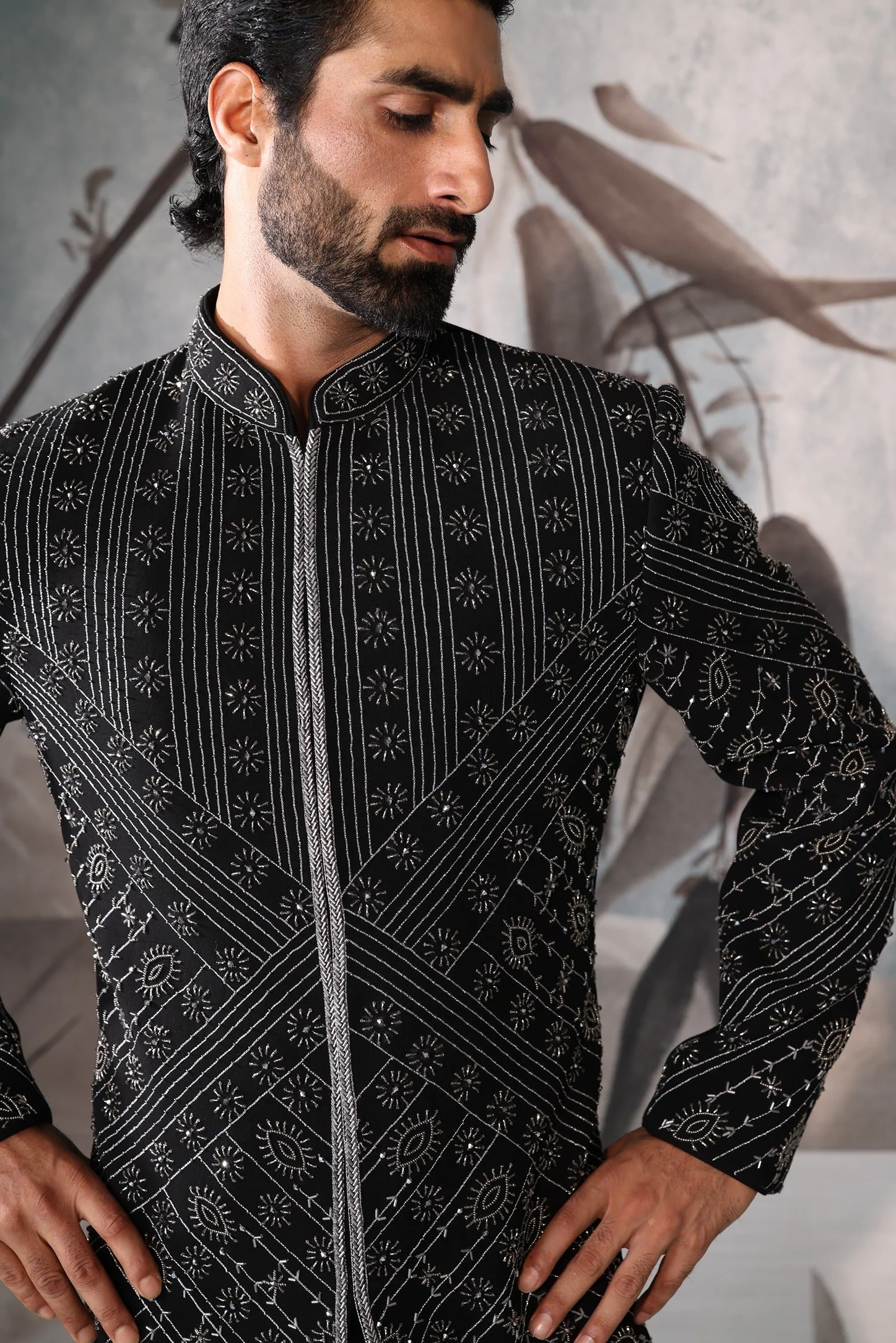 Black Embroidered Indo-Western - Image 2