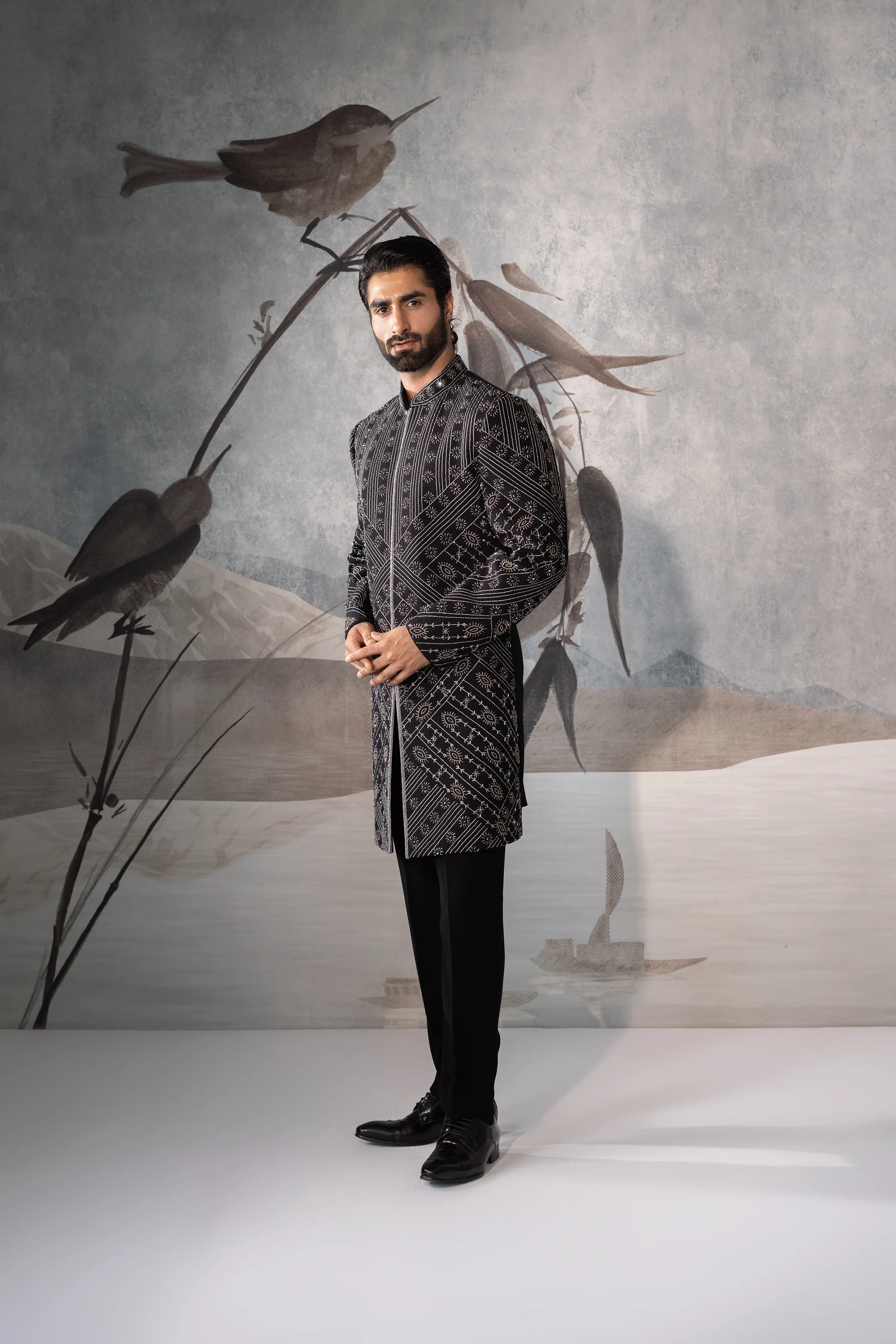Black Embroidered Indo-Western - Image 3