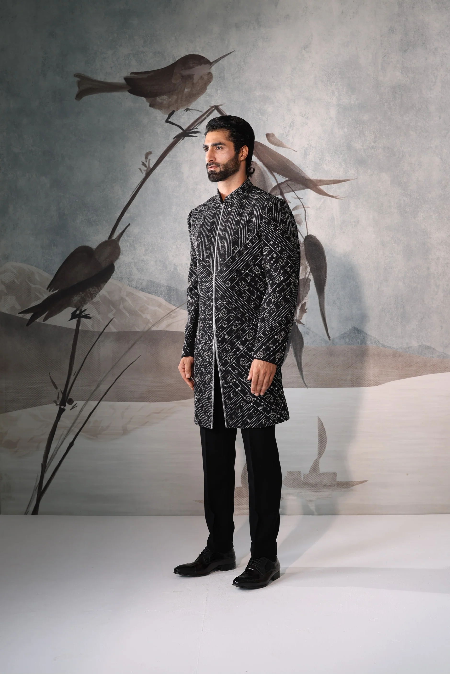 Black Embroidered Indo-Western - Image 4