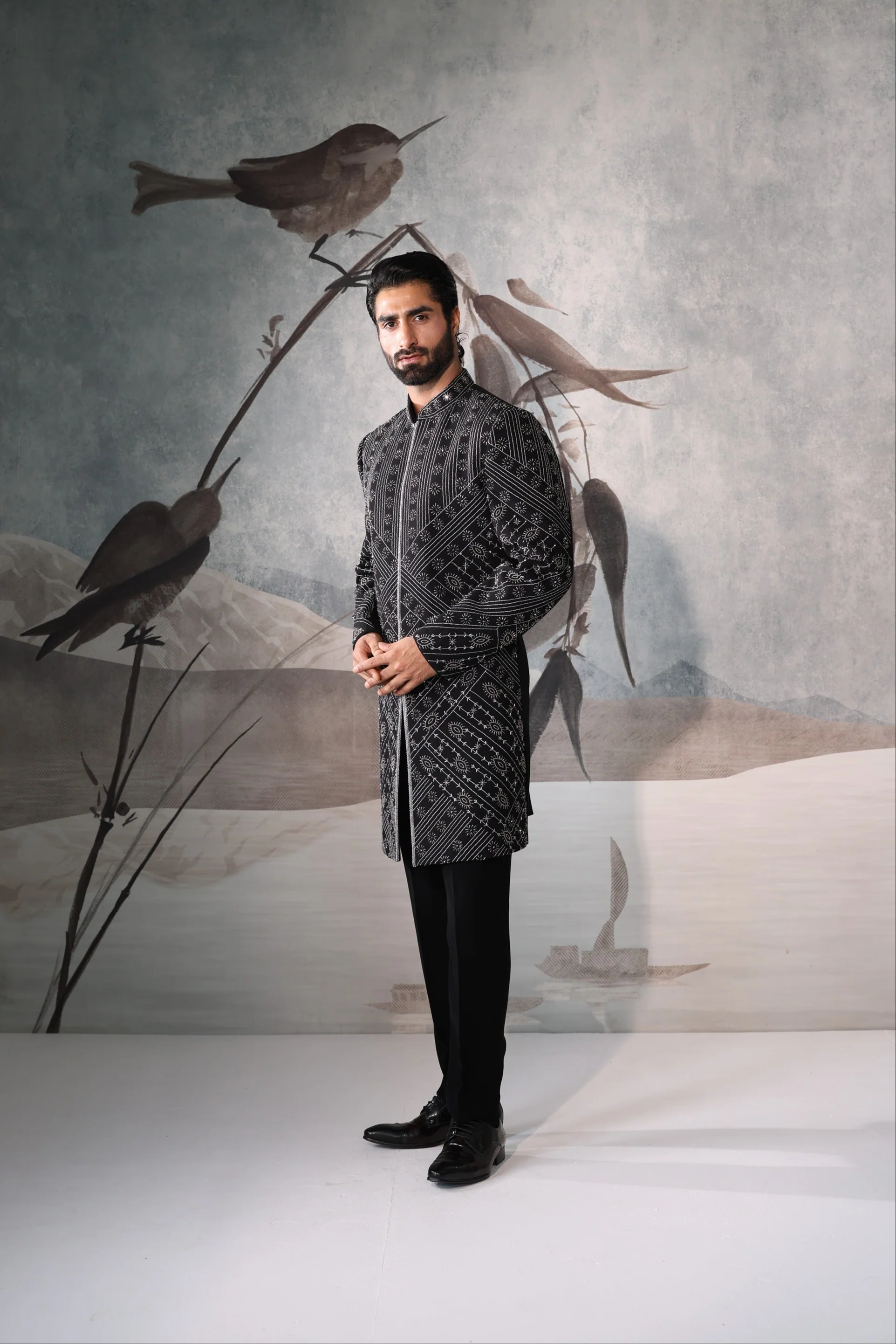 Black Embroidered Indo-Western - Image 5