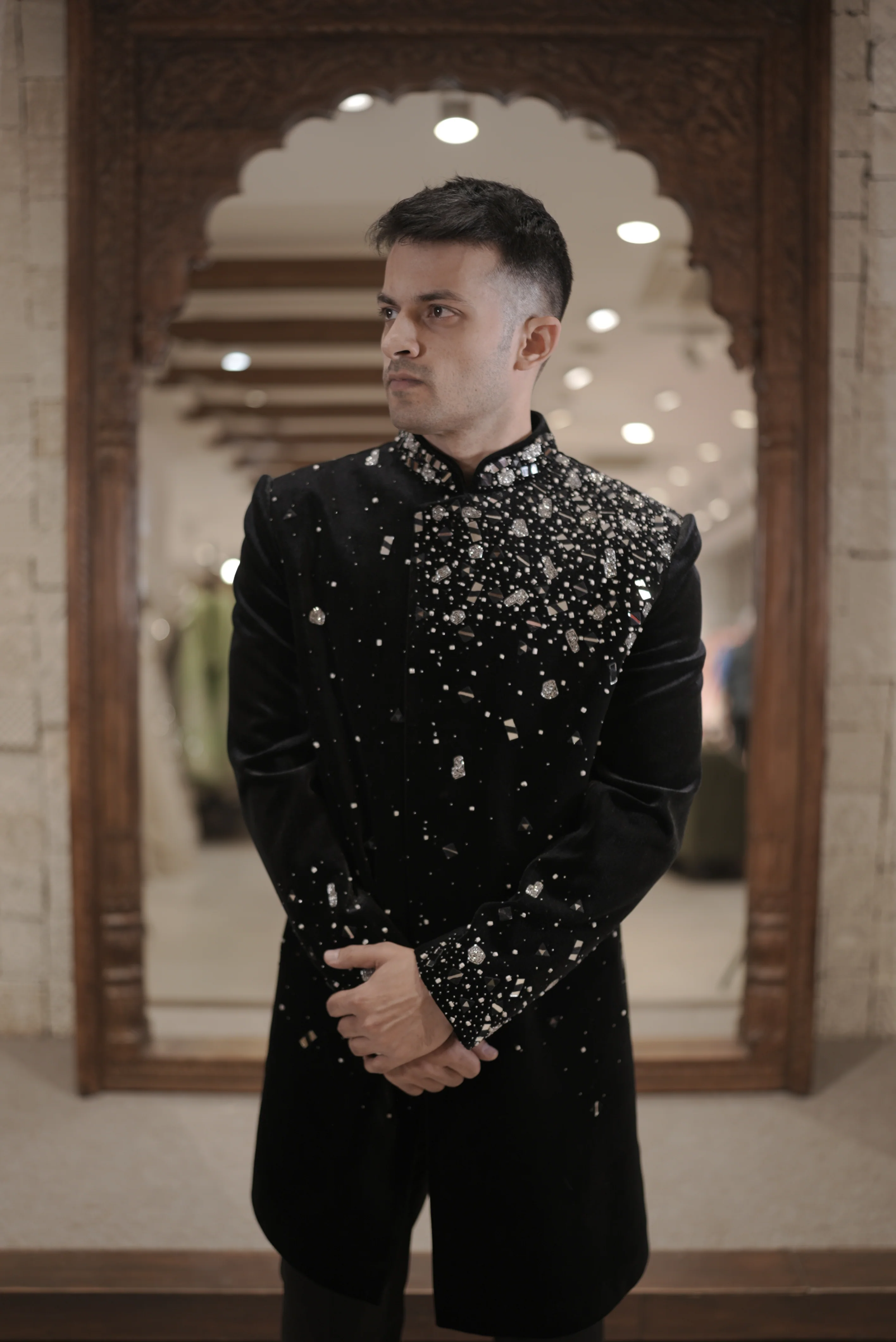 Black Indowestern with Sequin & mirrorwork - Image 3