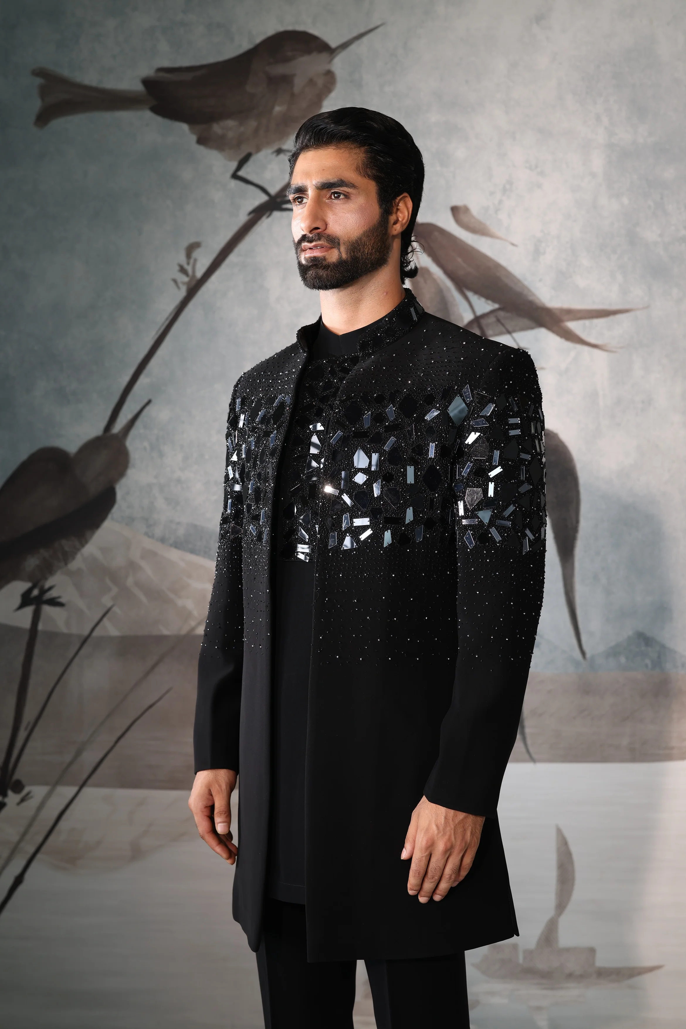 Black OPEN JACKET Indo-Western - Image 3