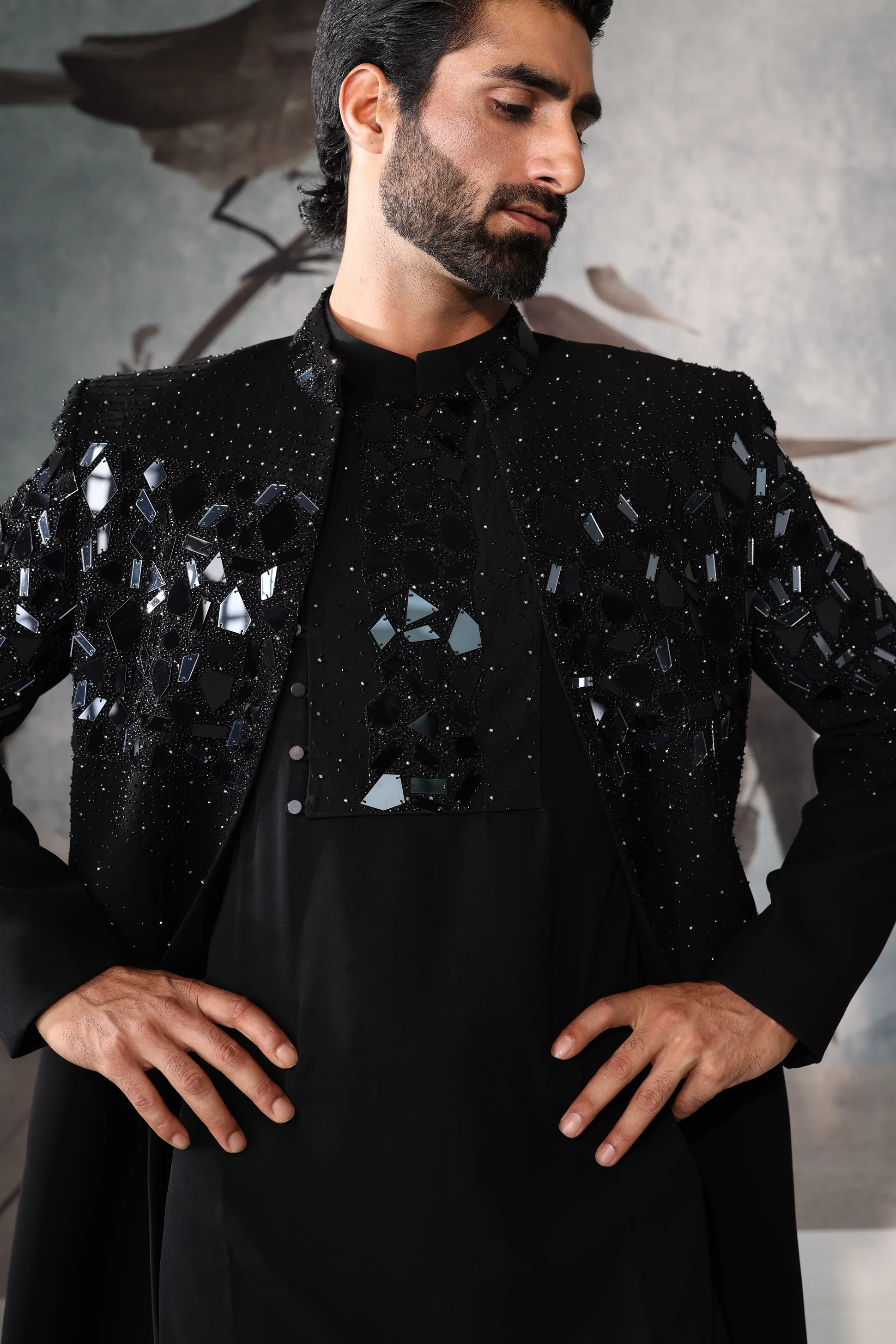 Black OPEN JACKET Indo-Western - Image 4