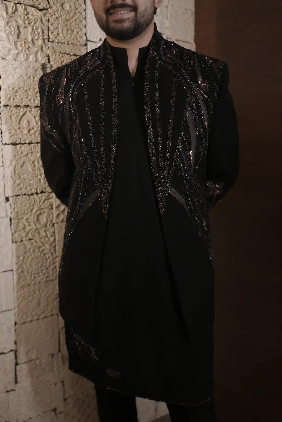 Black indo-western with geometric & floral motifs - Image 5