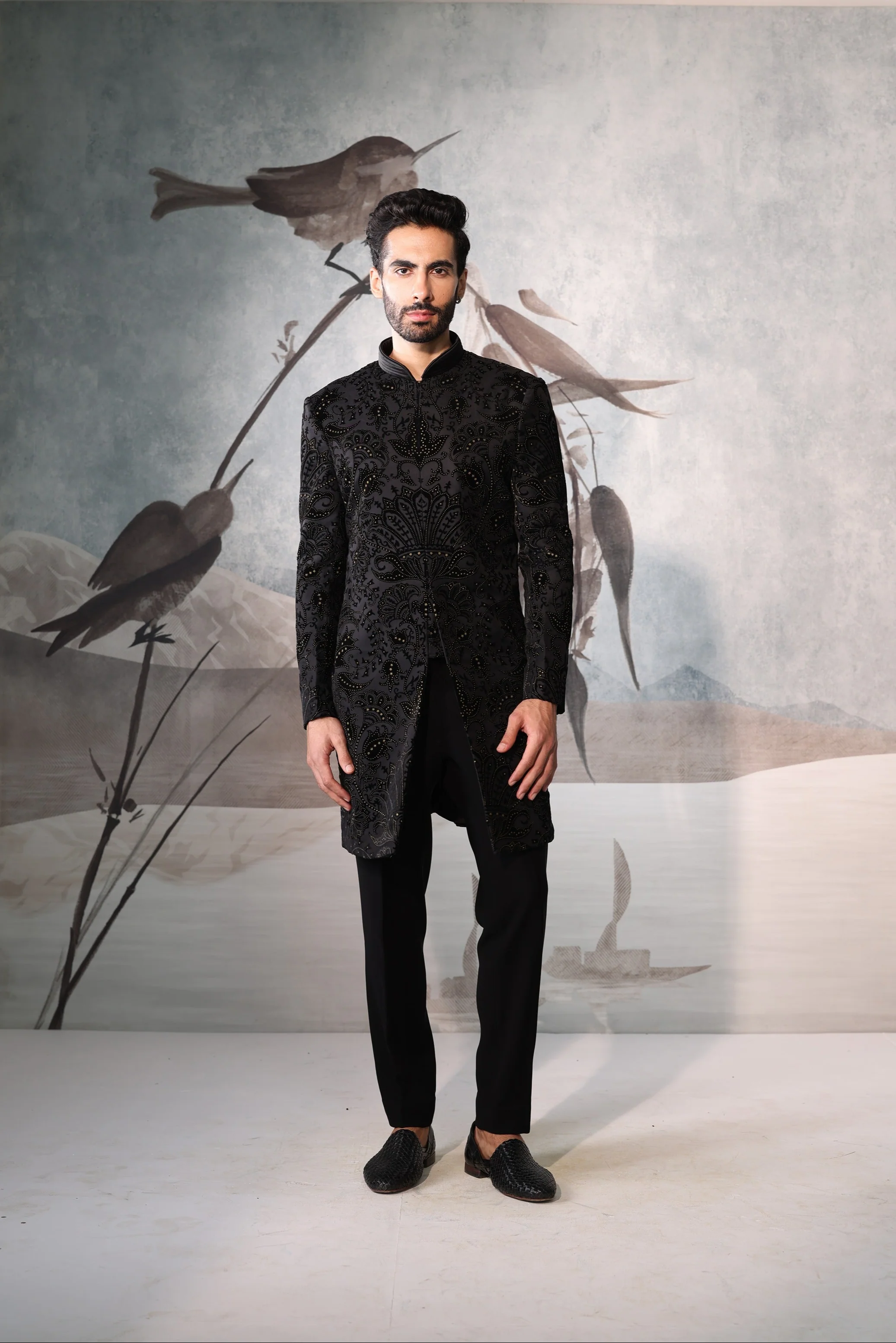 Black indowestern with full embroidery work - Image 2
