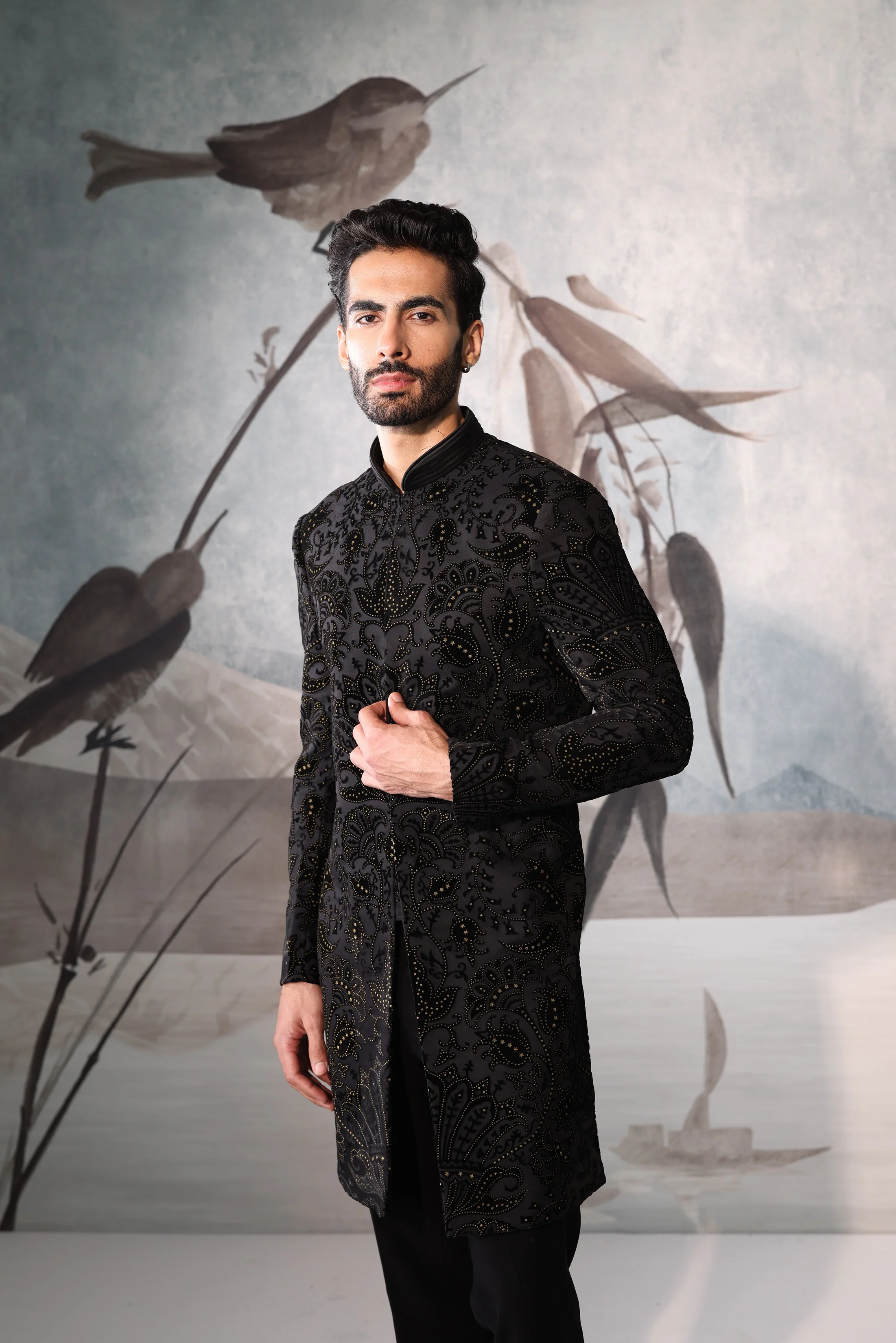 Black indowestern with full embroidery work - Image 3