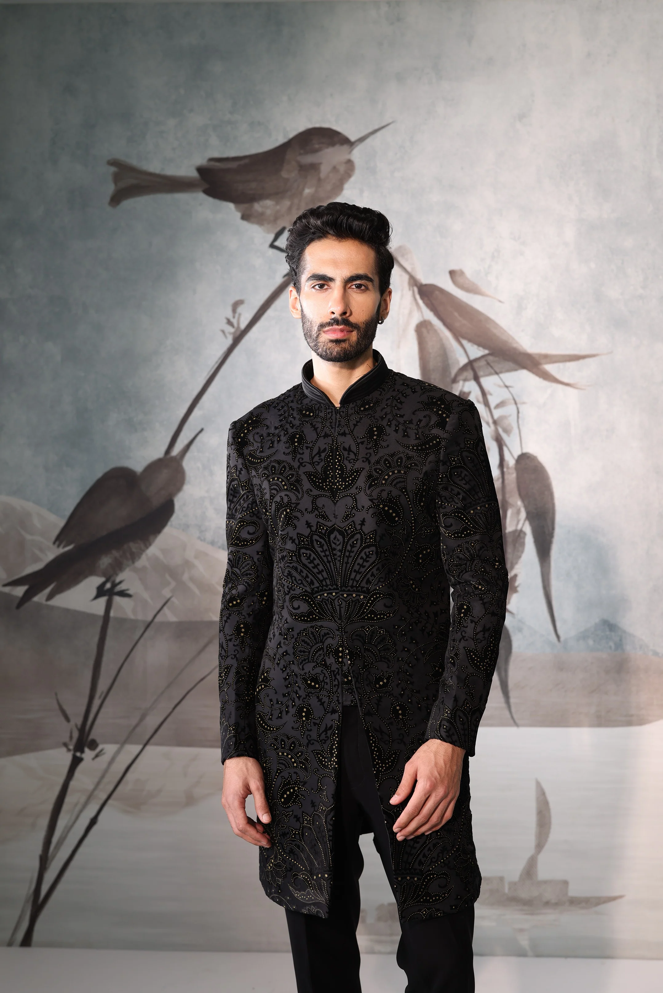 Black indowestern with full embroidery work - Image 4