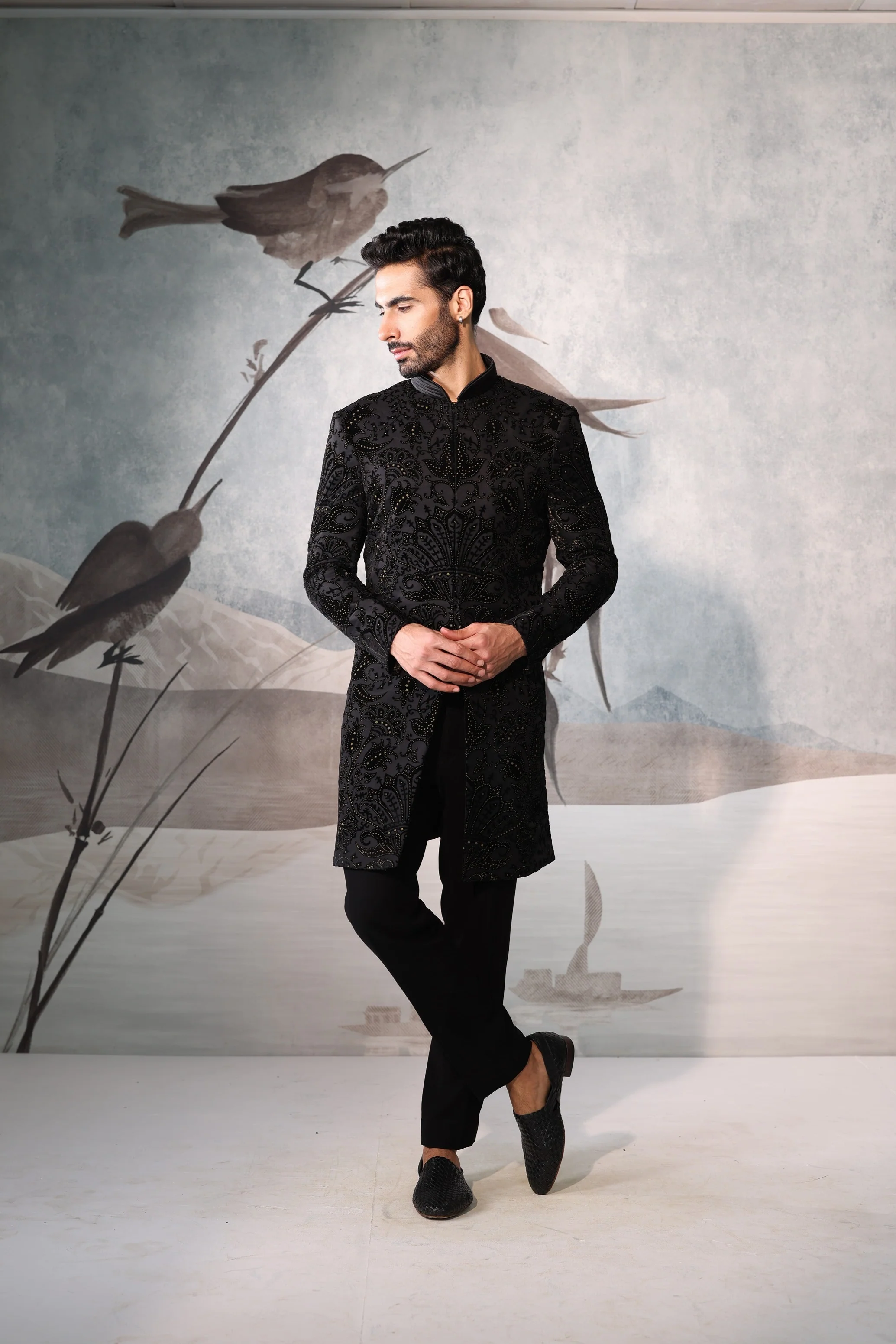 Black indowestern with full embroidery work - Image 6