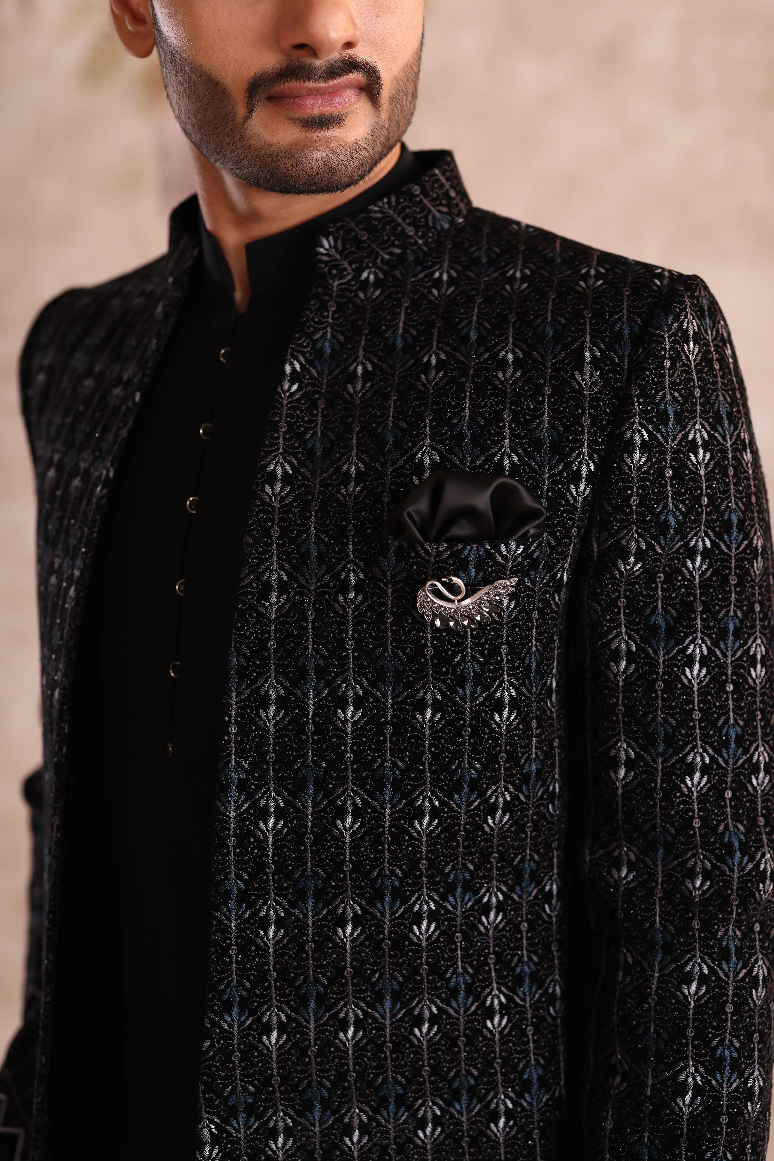 Black Jacquard Designer Men’s Suit - Image 4