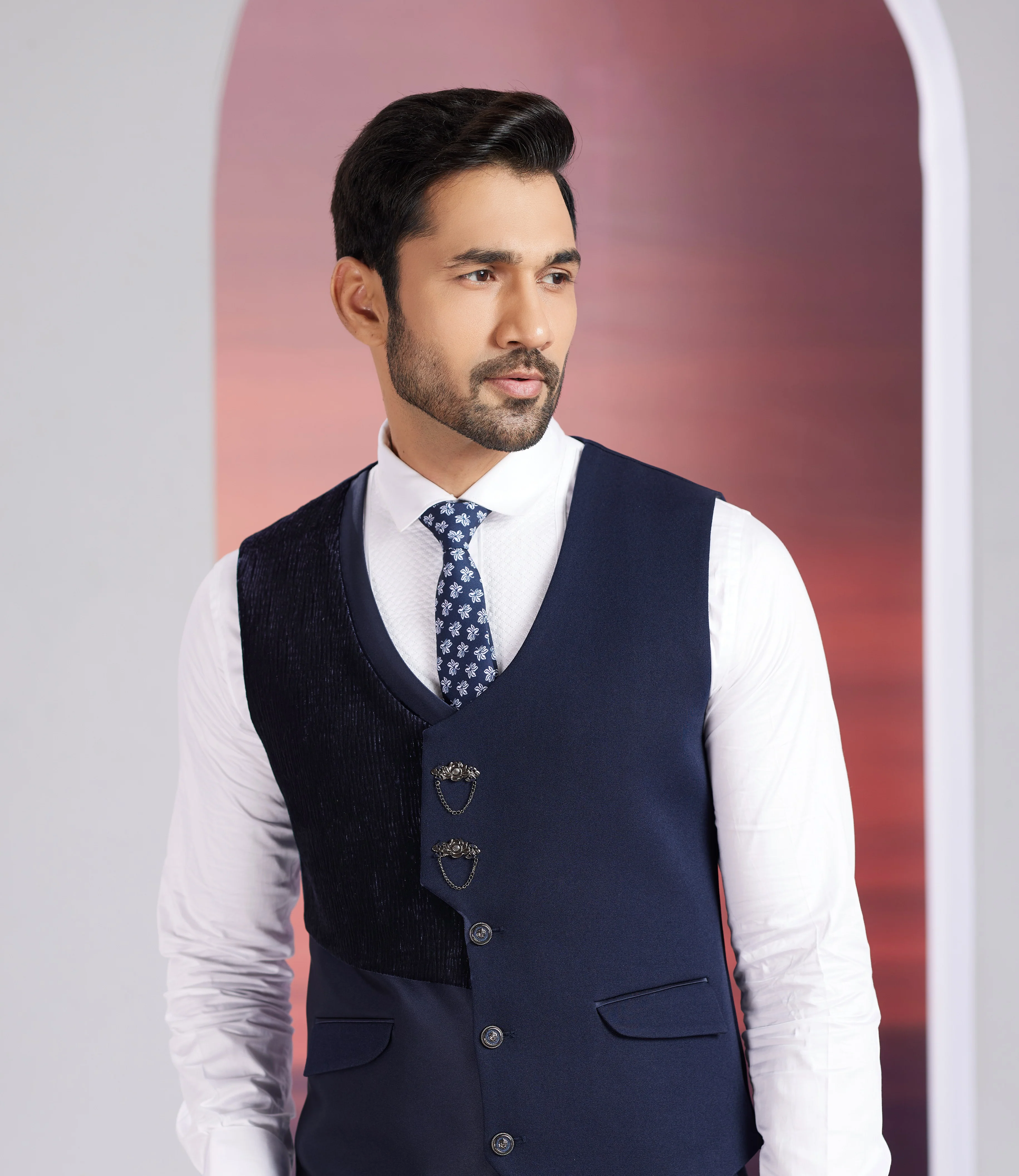 Blue mens tuxedo with waistcoat - Image 2