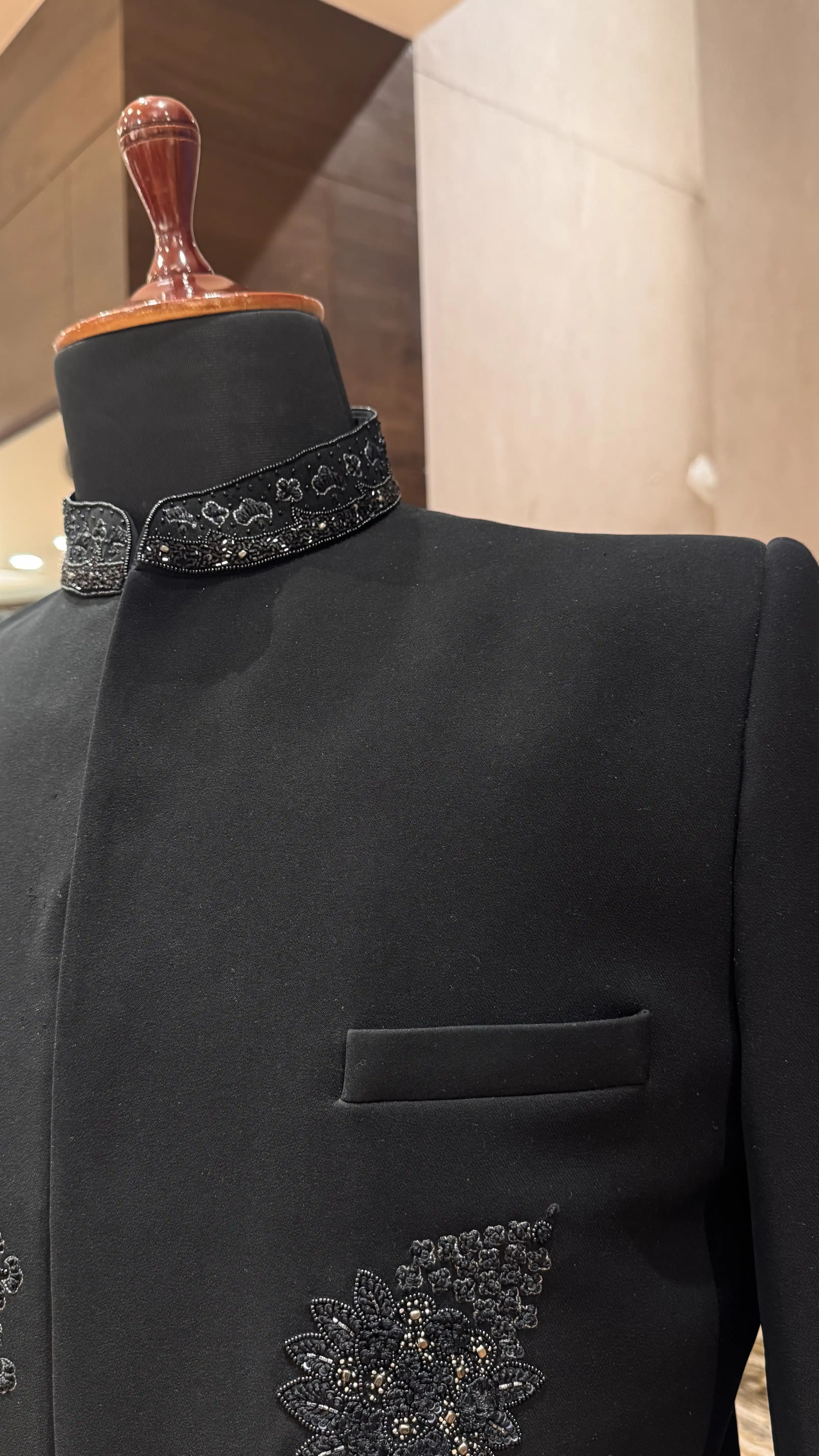 Black tone to tone embroidery bandhgala - Image 2
