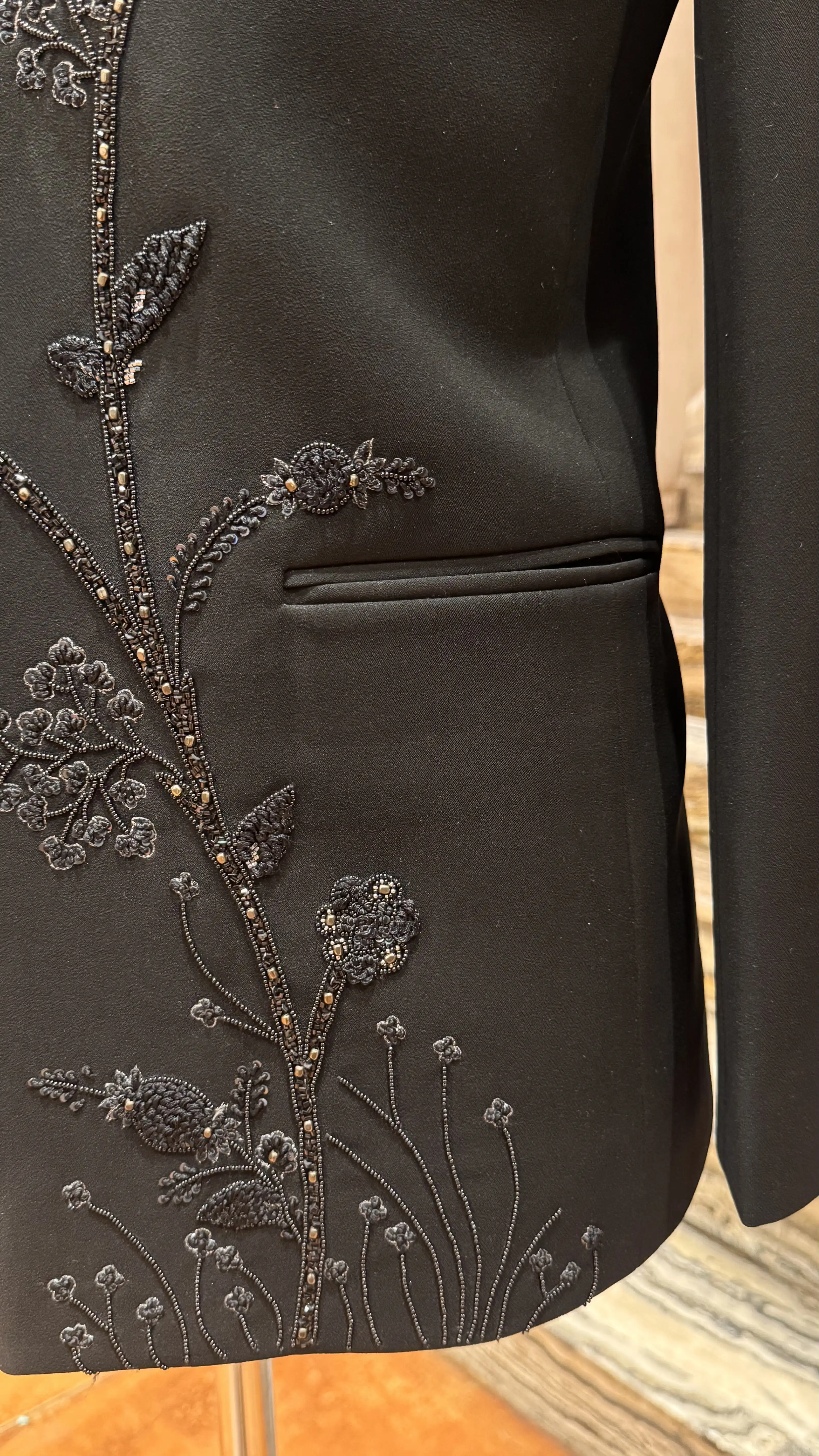 Black tone to tone embroidery bandhgala - Image 3