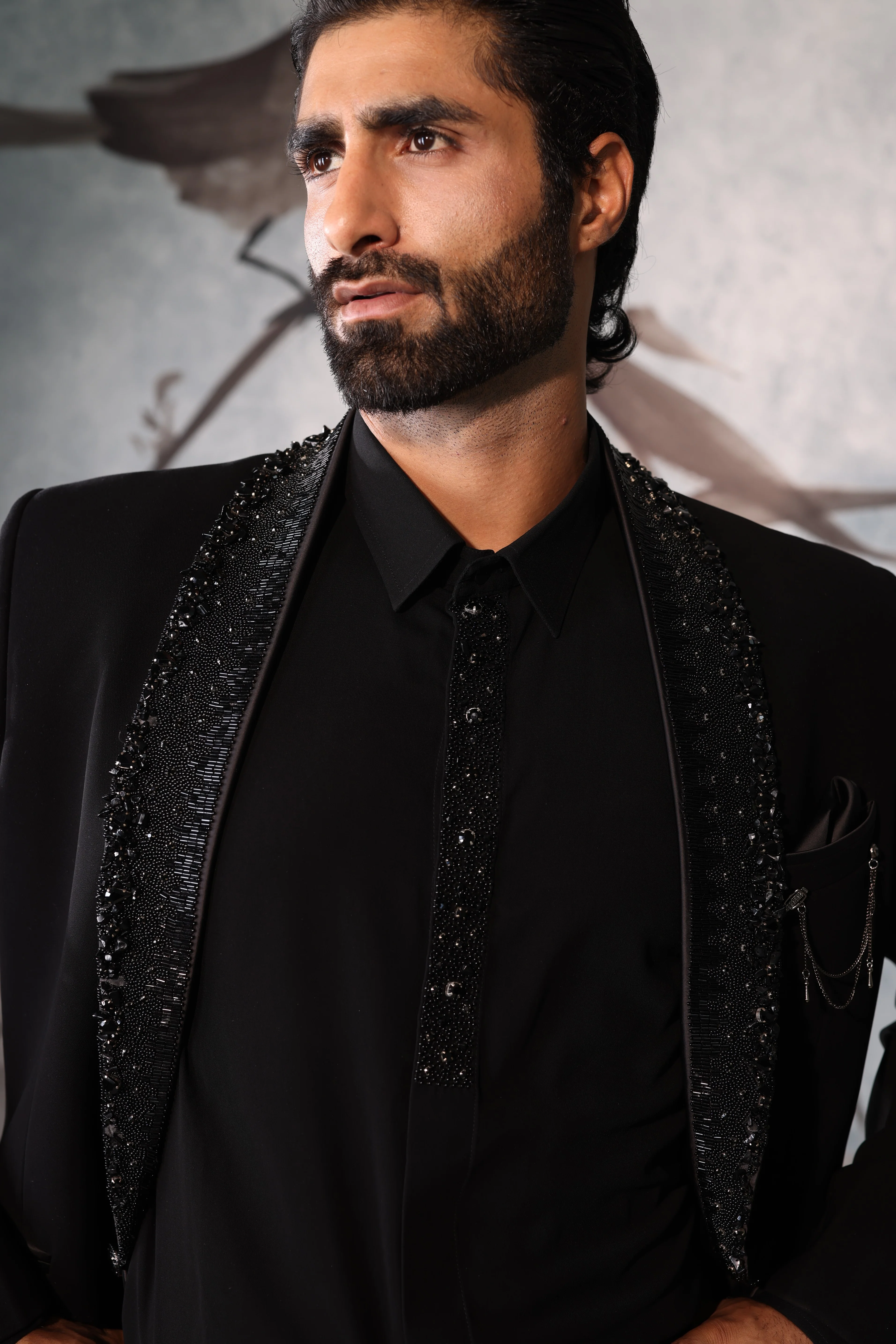 Black tuxedo with collar embroidery and embroidery work - Image 3