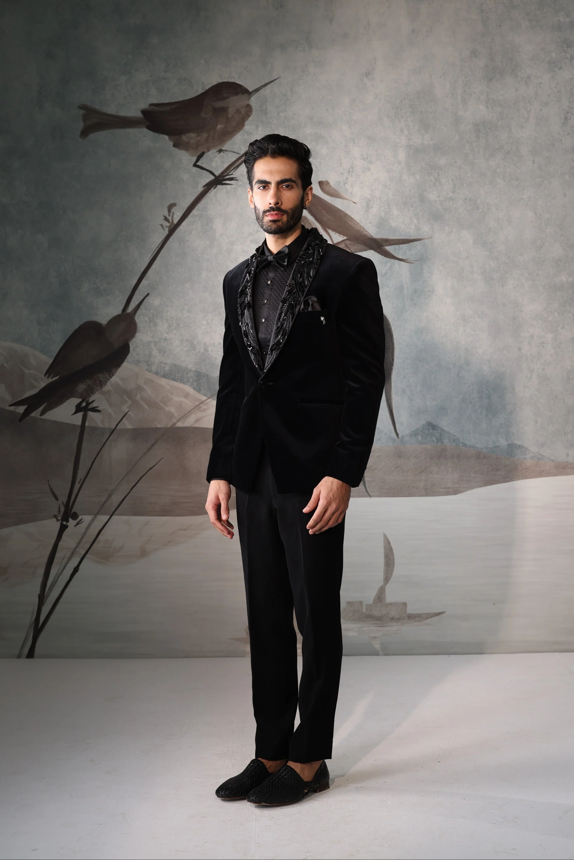 Black tuxedo with collar embroidery work - Image 3
