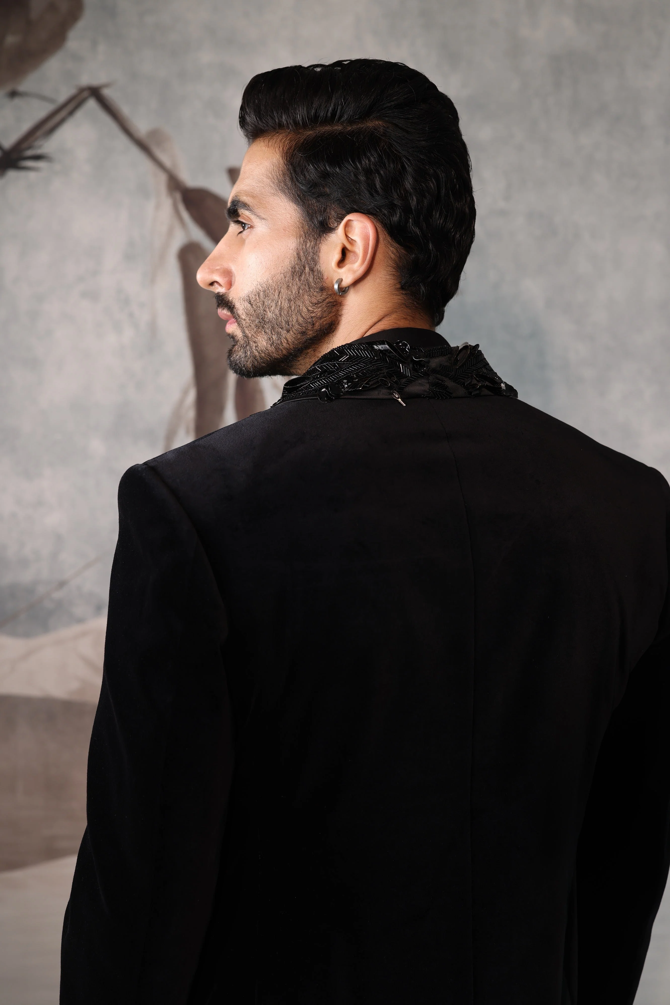 Black tuxedo with collar embroidery work - Image 4