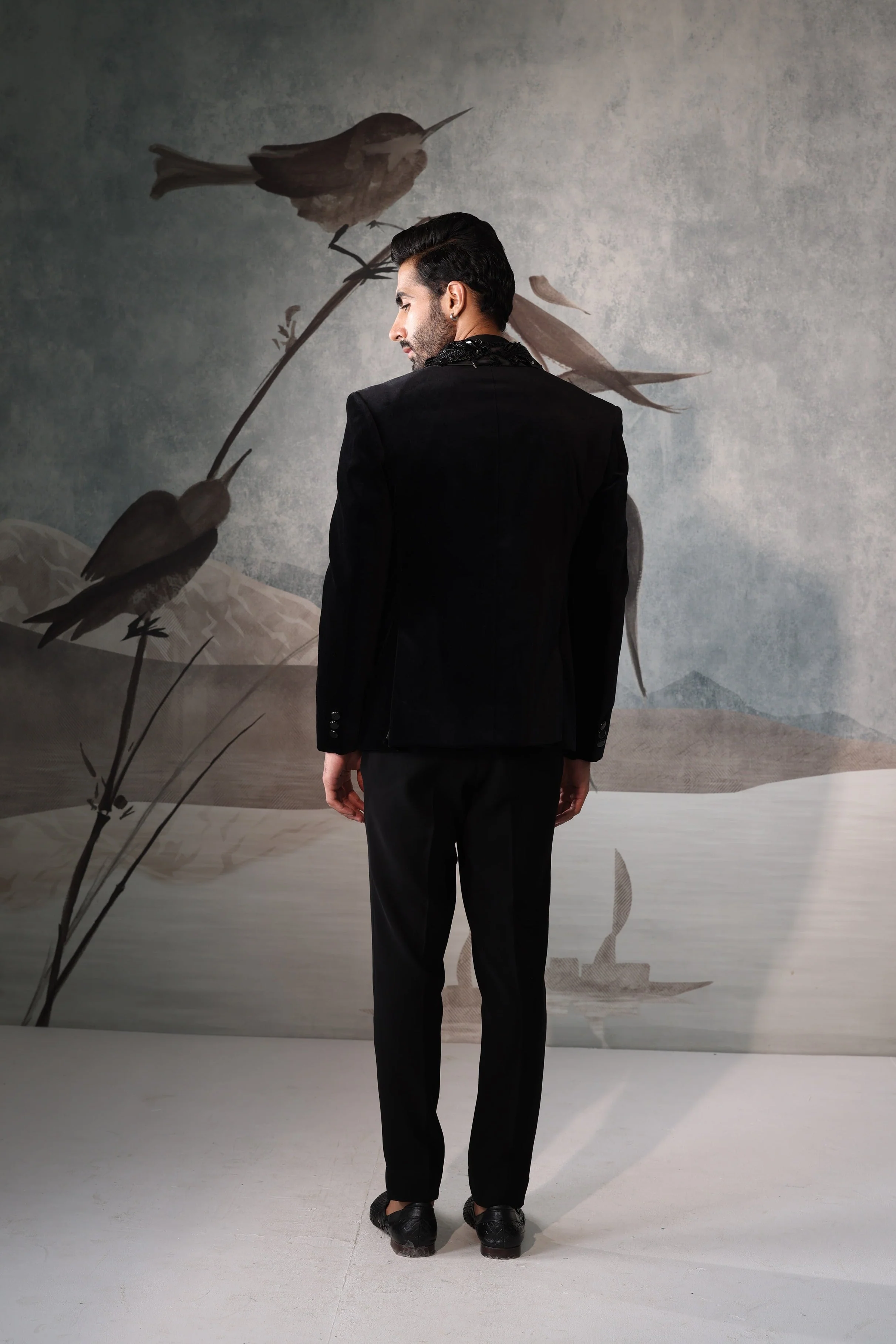 Black tuxedo with collar embroidery work - Image 5