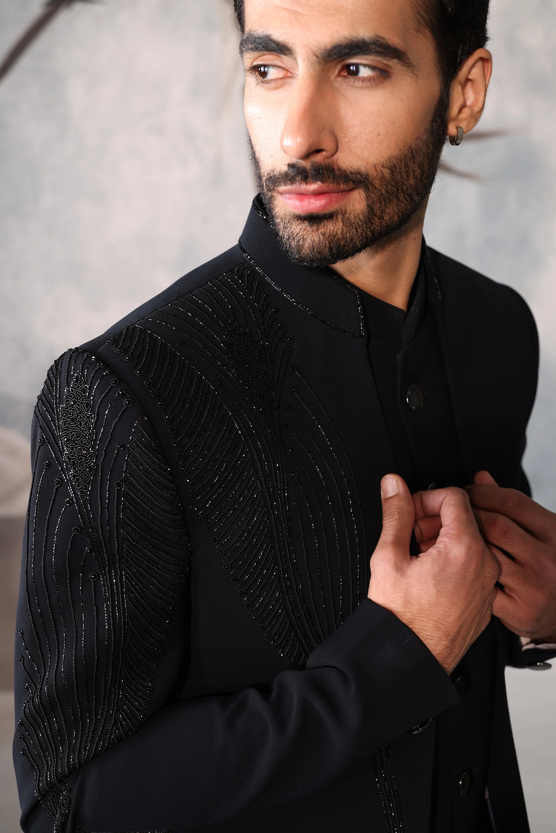 Dark Blue  double layered bandgala with one shoulder design - Image 3