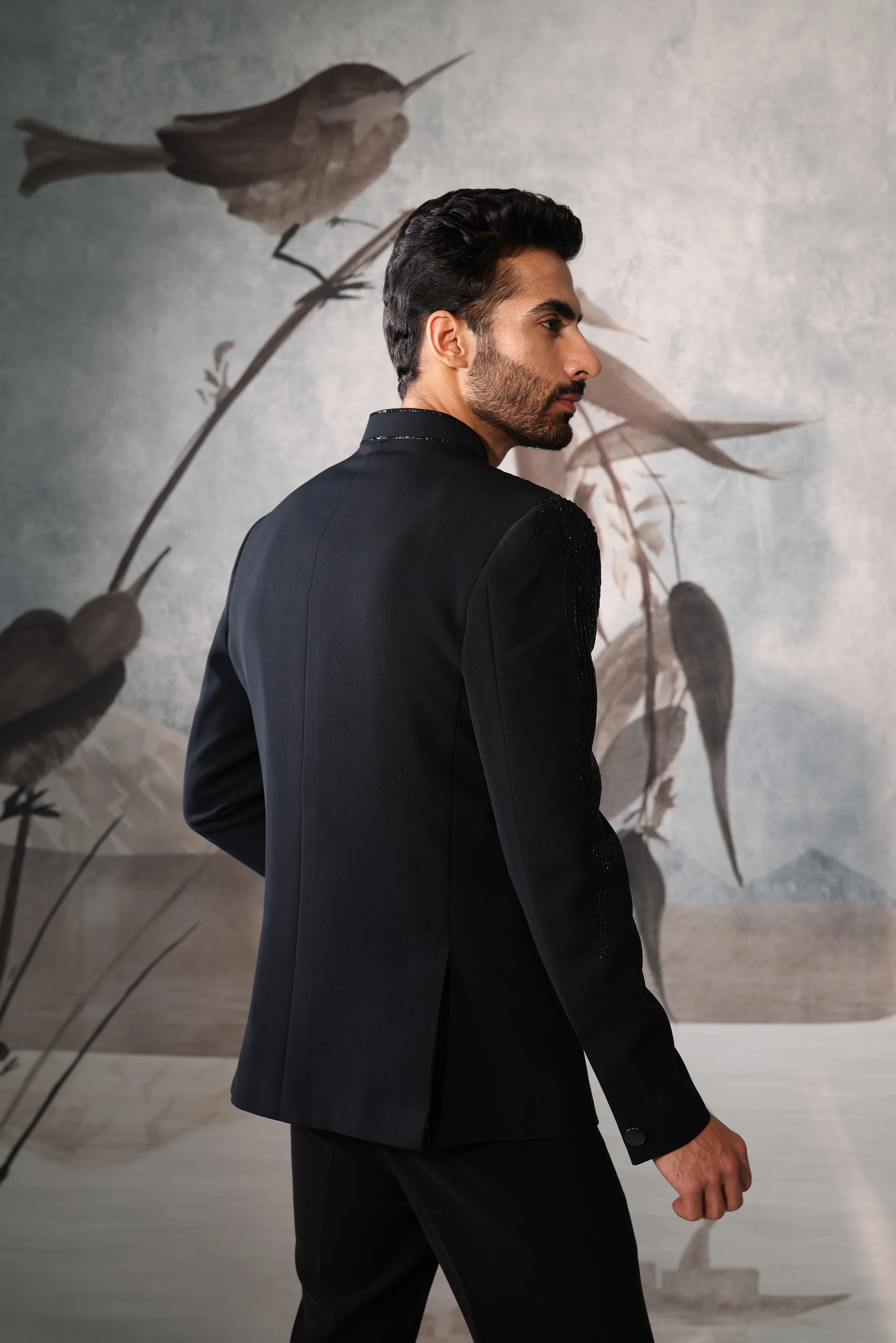 Dark Blue  double layered bandgala with one shoulder design - Image 4