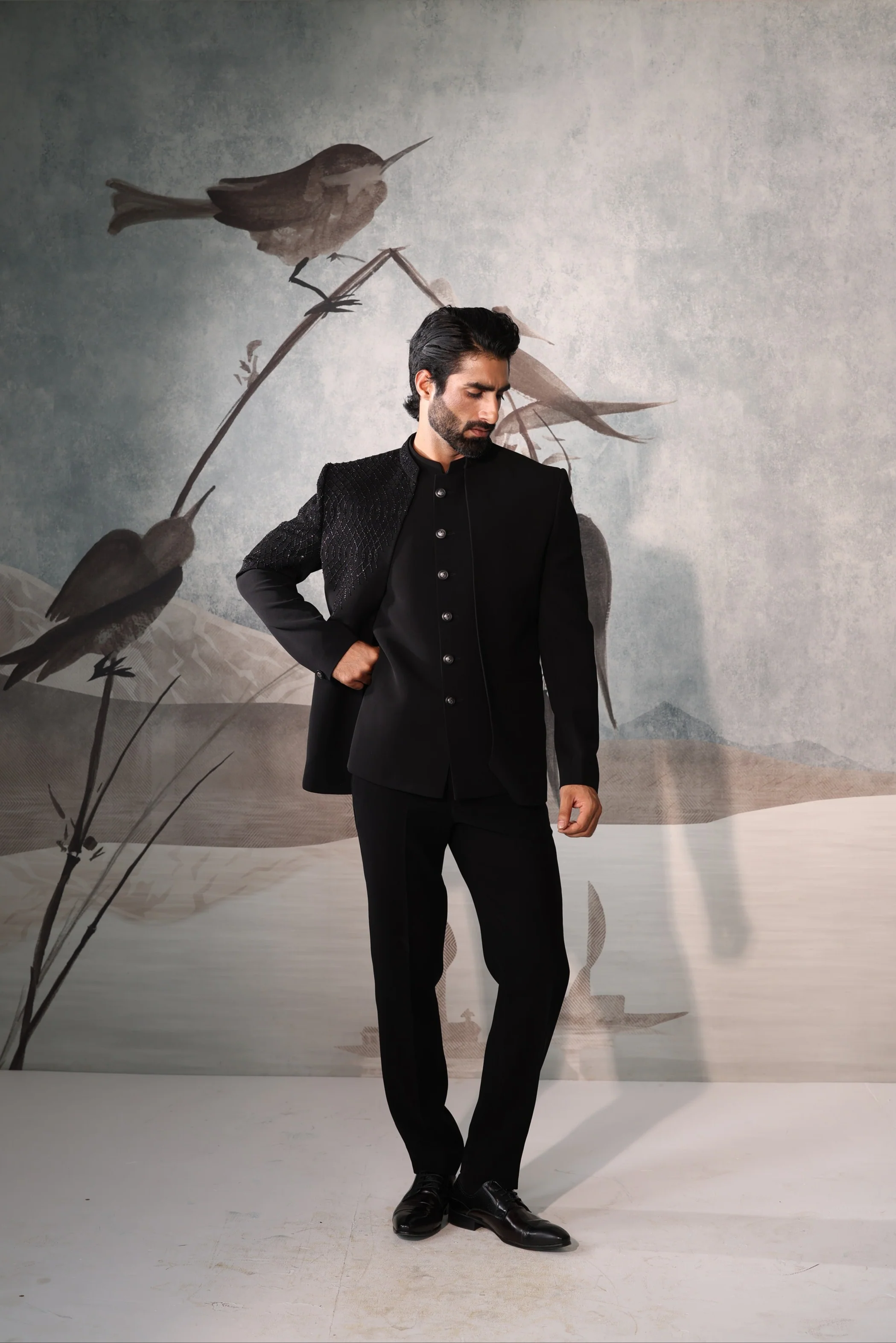 Black BANDHGALA with OPEN JACKET - Image 2