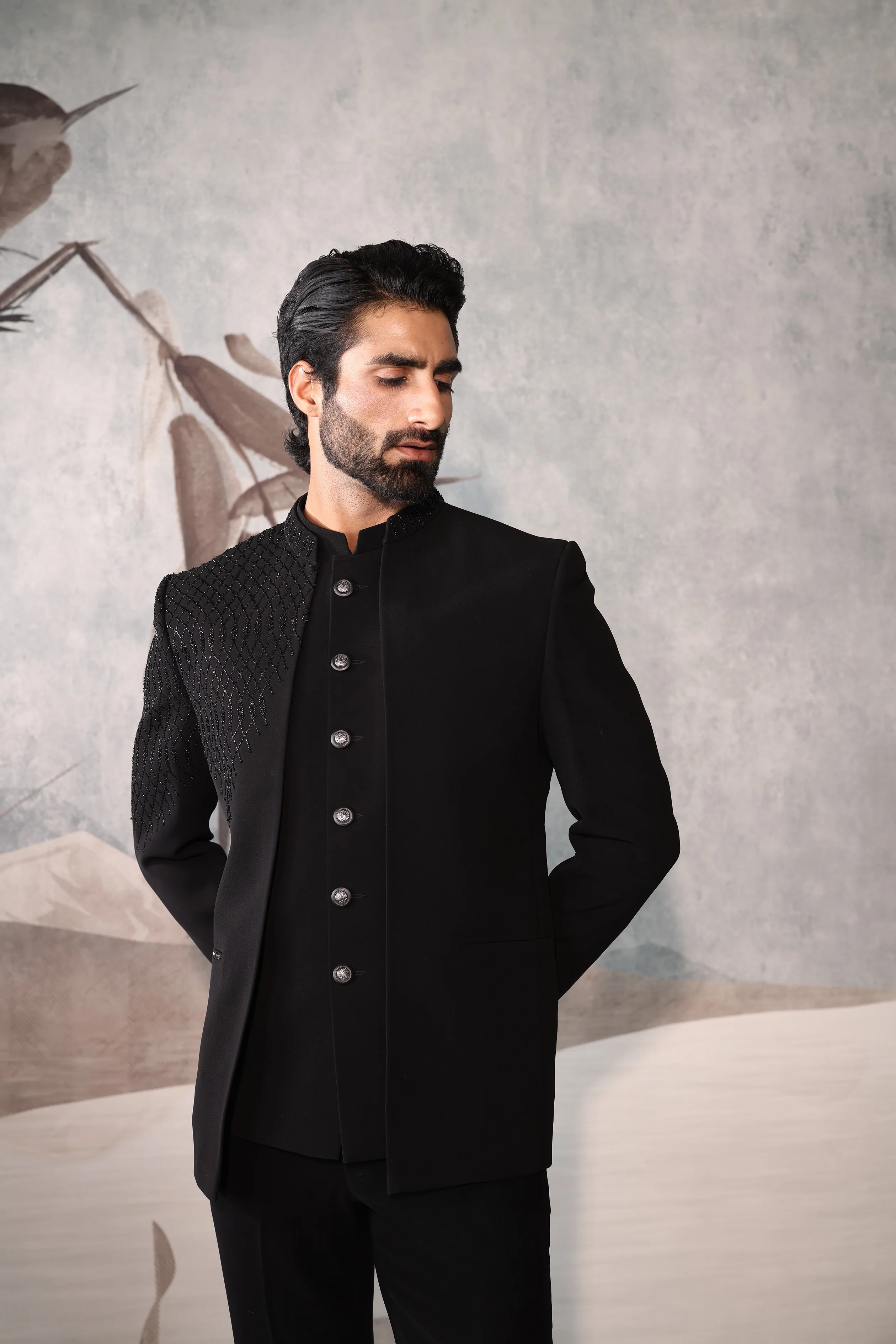 Black BANDHGALA with OPEN JACKET - Image 3