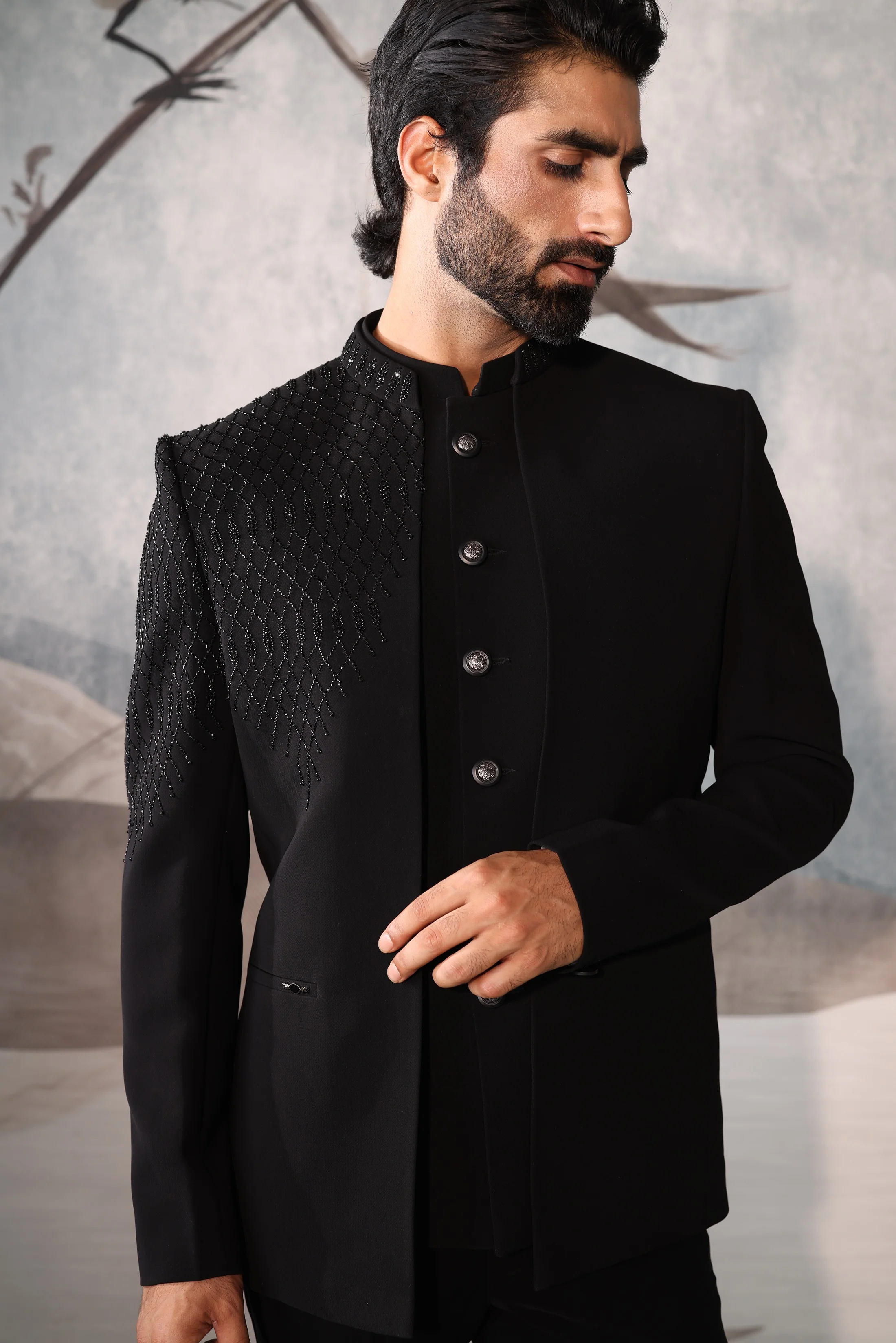 Black BANDHGALA with OPEN JACKET - Image 4