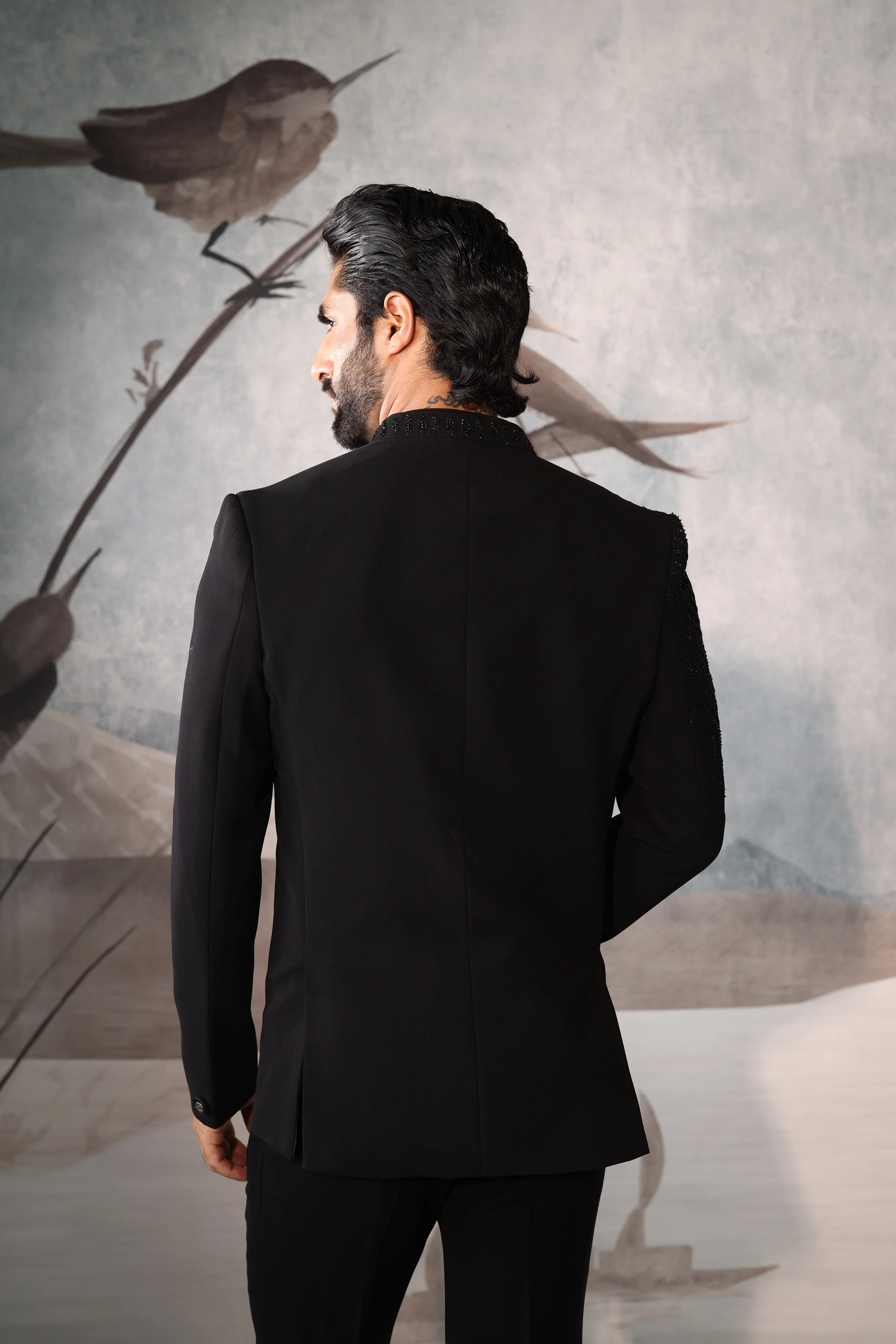 Black BANDHGALA with OPEN JACKET - Image 5