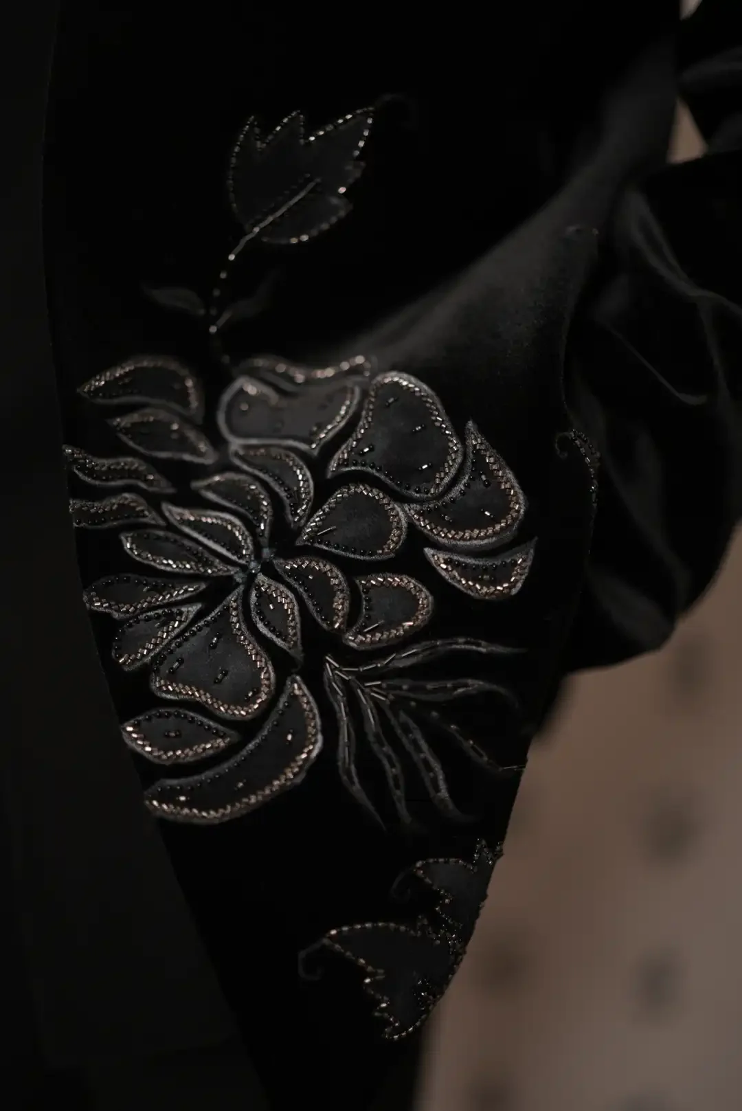 Black Vevet jacket style Indo-western with floral motifs - Image 2