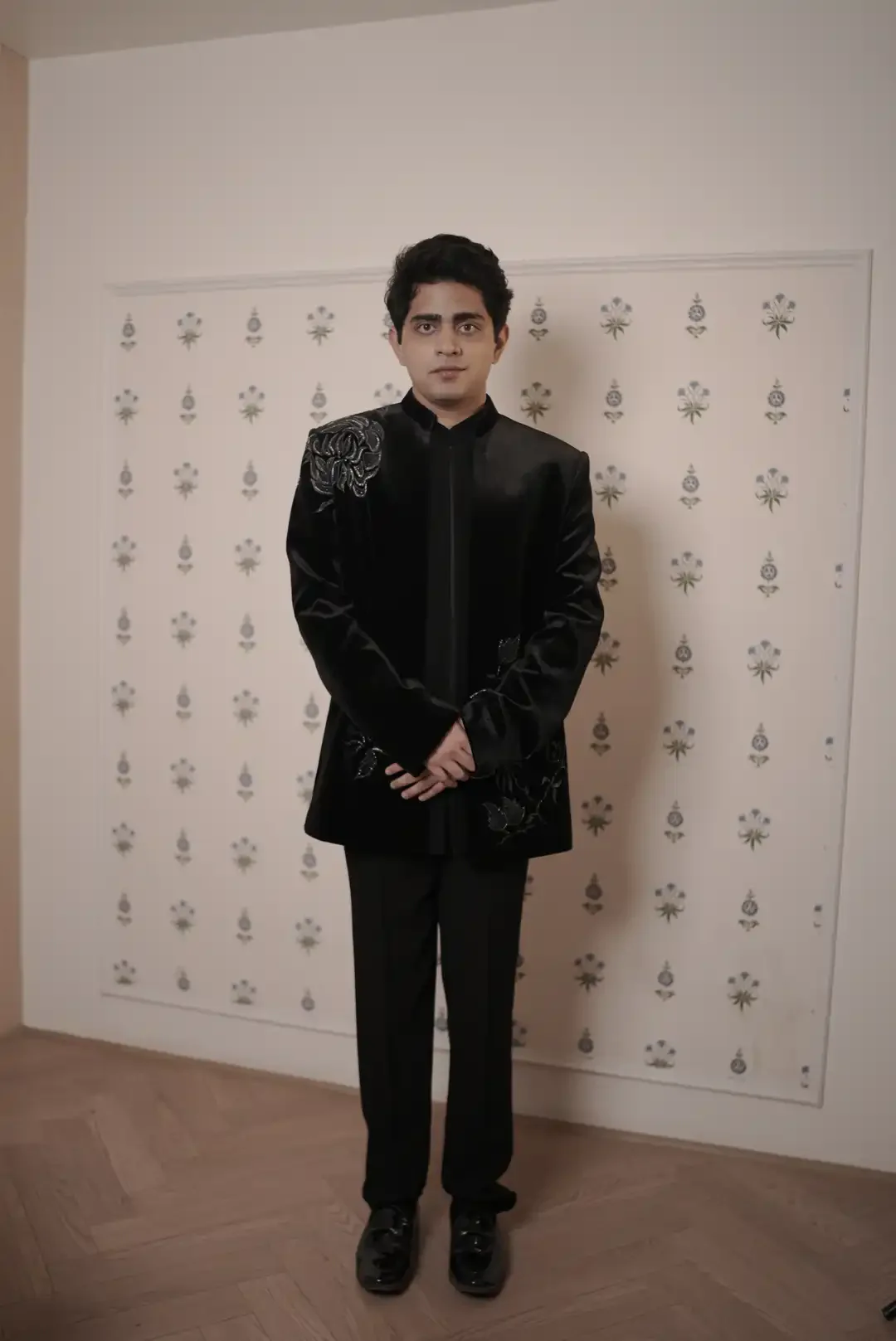 Black Vevet jacket style Indo-western with floral motifs - Image 4