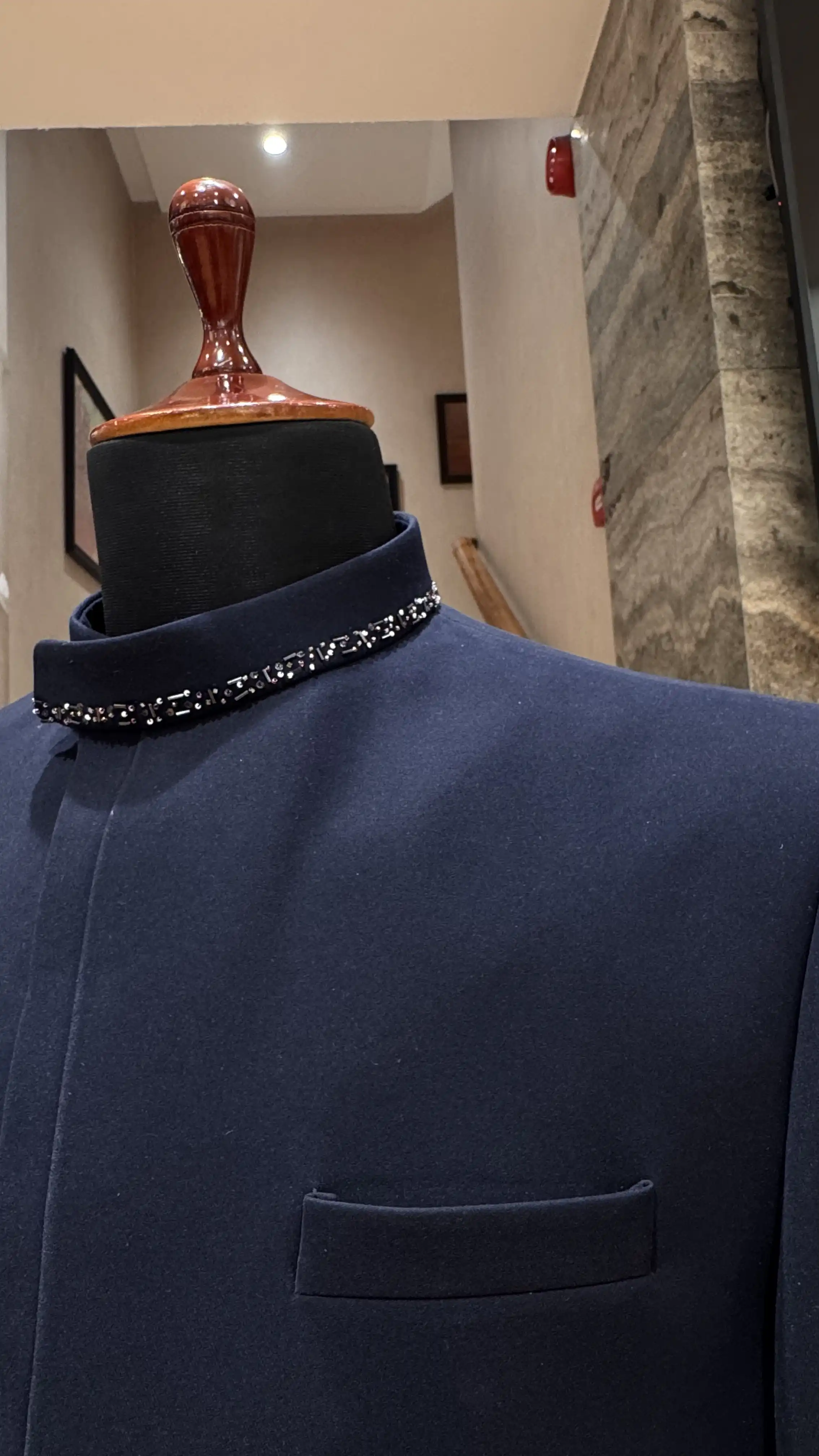 Blue bandhgala with floral embroidery - Image 2