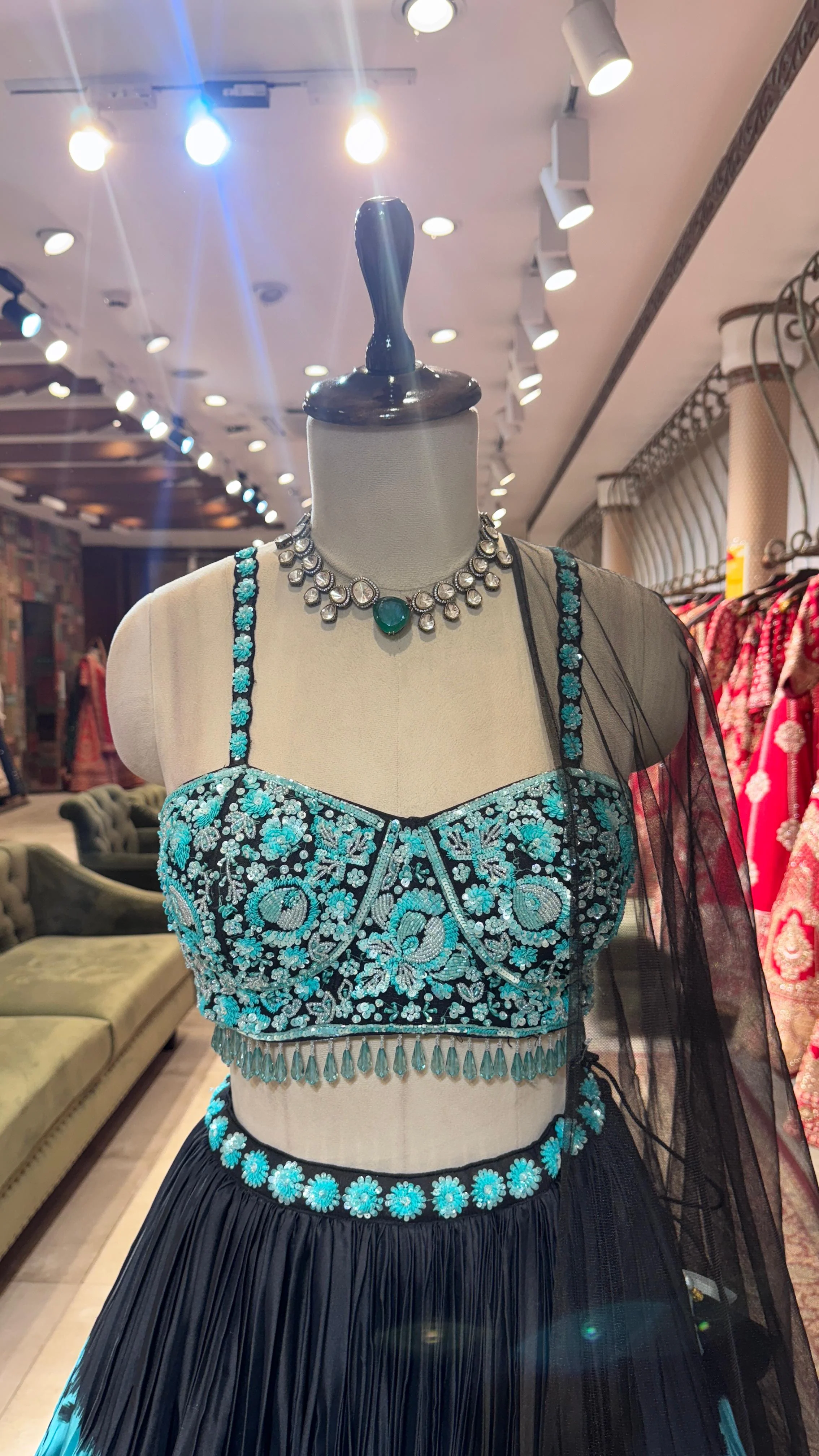 Midnight Teal Embroidered Lehenga - Image 2