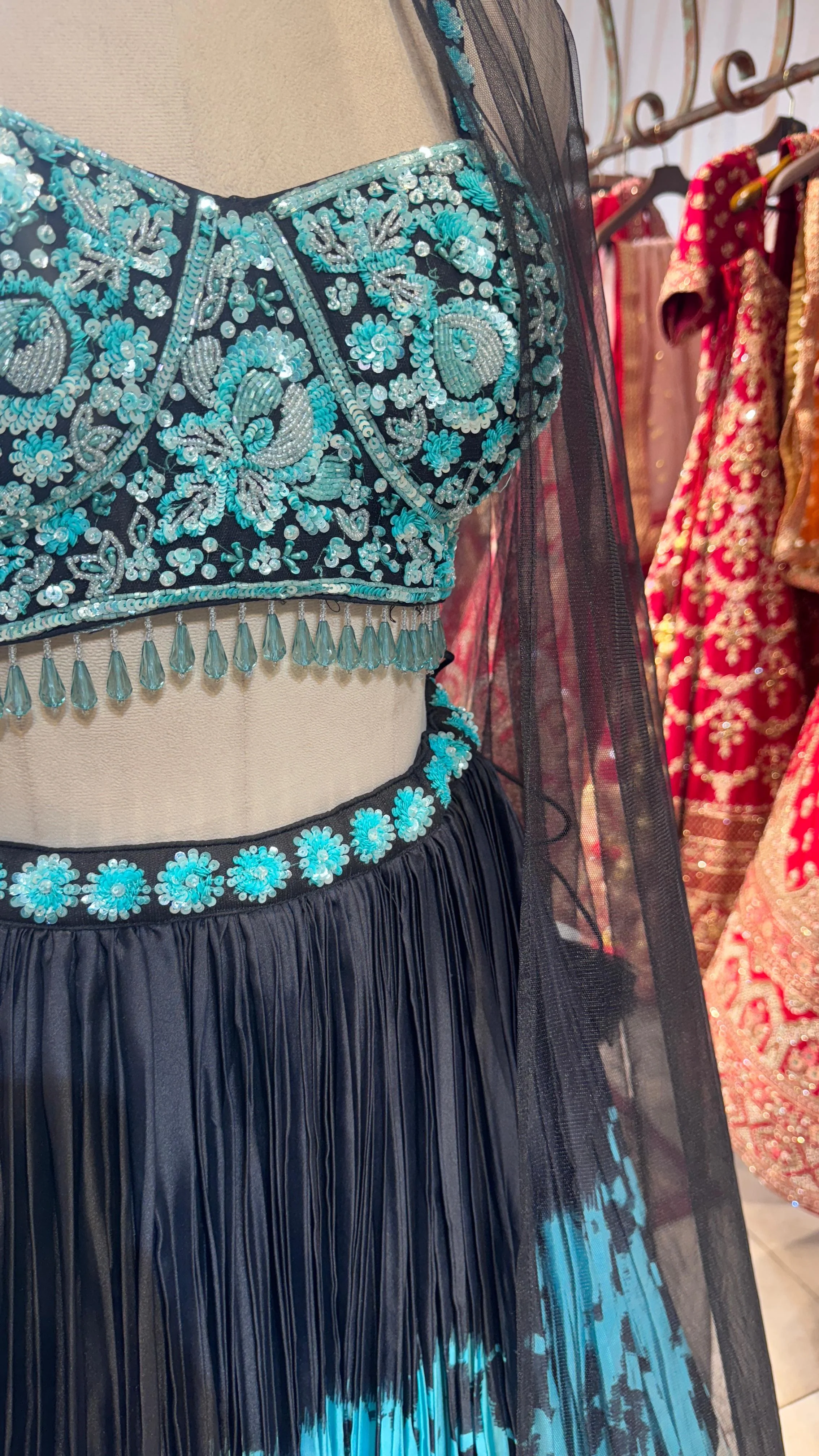 Midnight Teal Embroidered Lehenga - Image 4