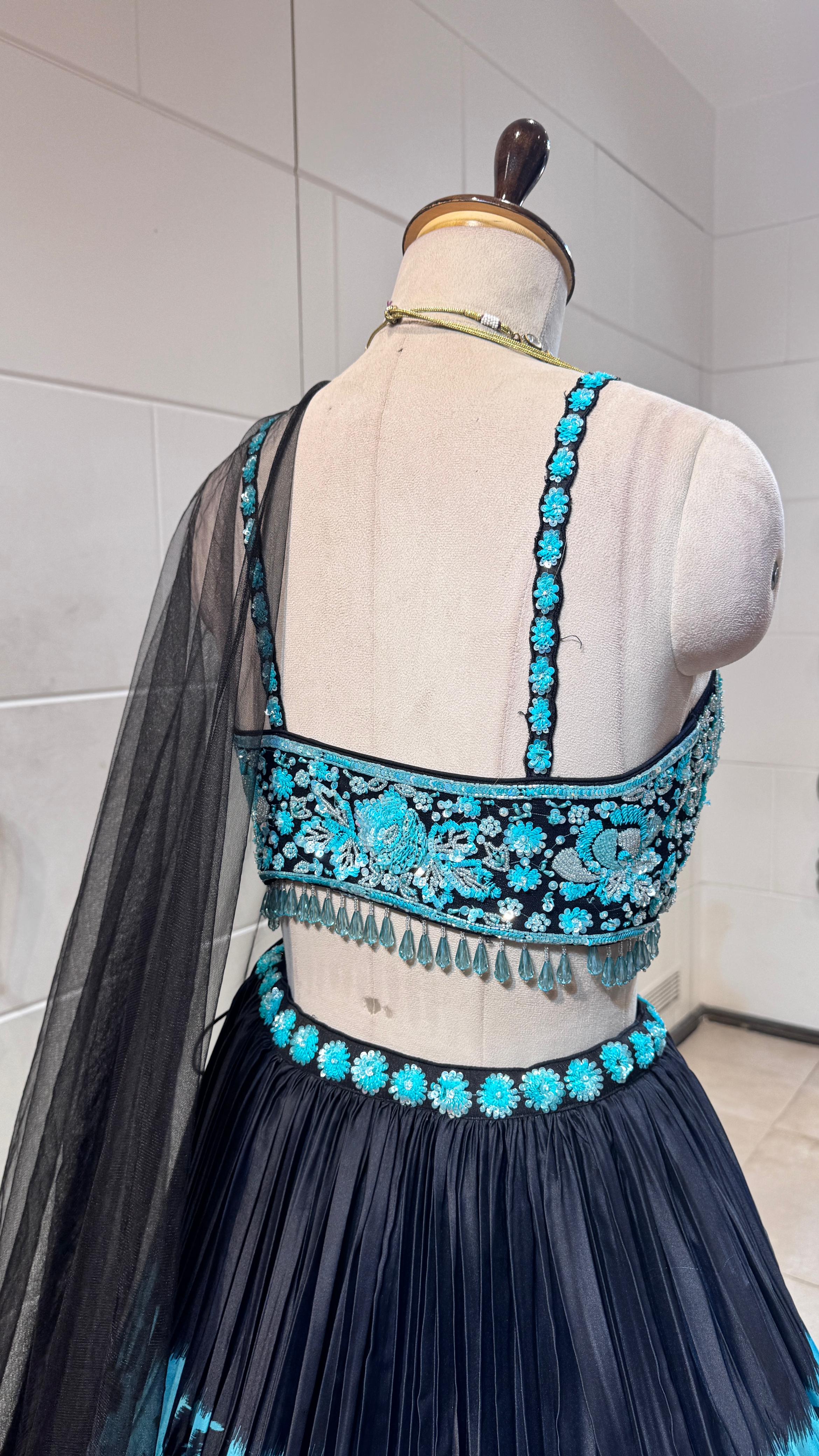 Midnight Teal Embroidered Lehenga - Image 5