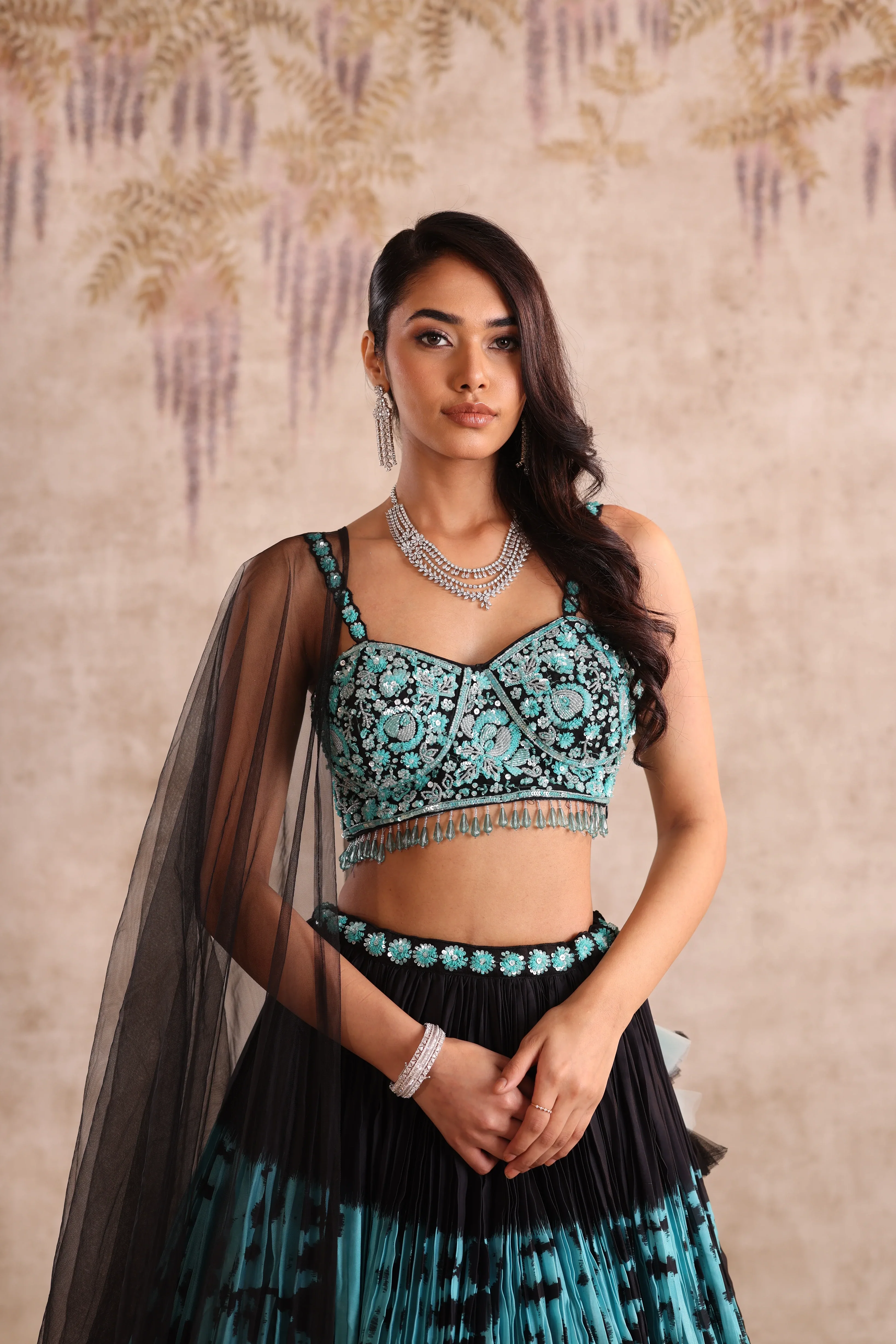 Blue & Black Tie-Dye Festive Lehenga - Image 3