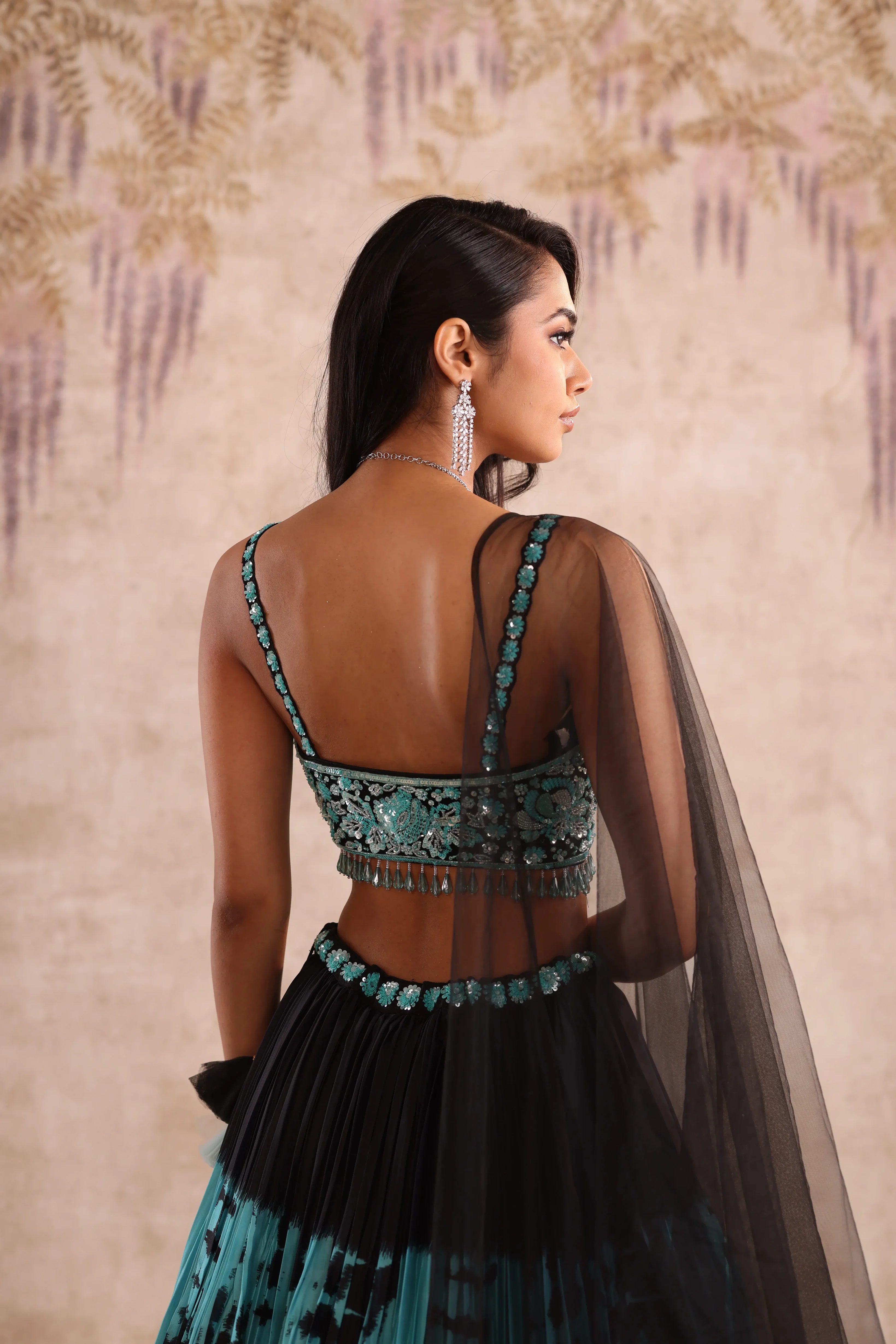 Blue & Black Tie-Dye Festive Lehenga - Image 5