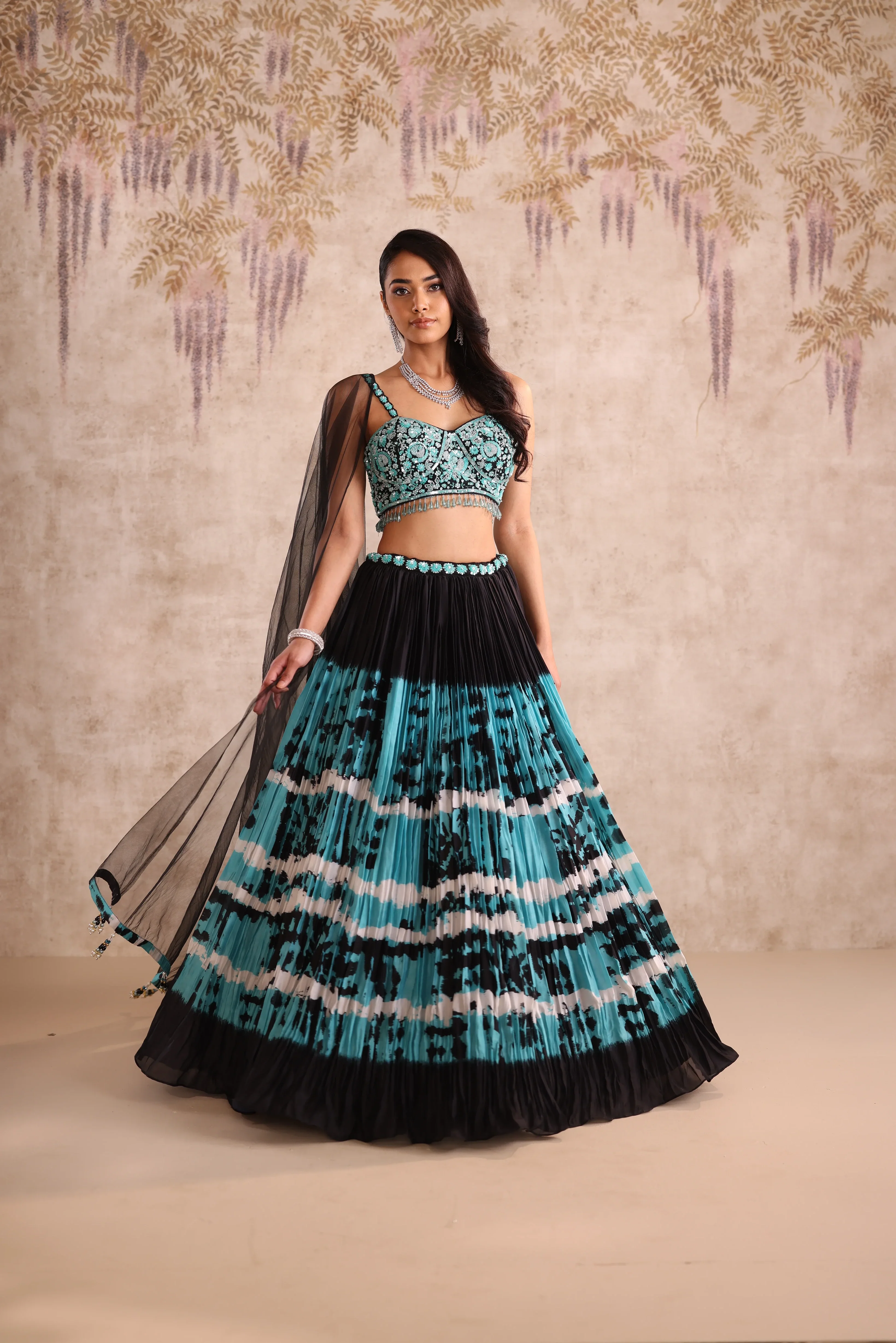 Blue & Black Tie-Dye Festive Lehenga - Image 6