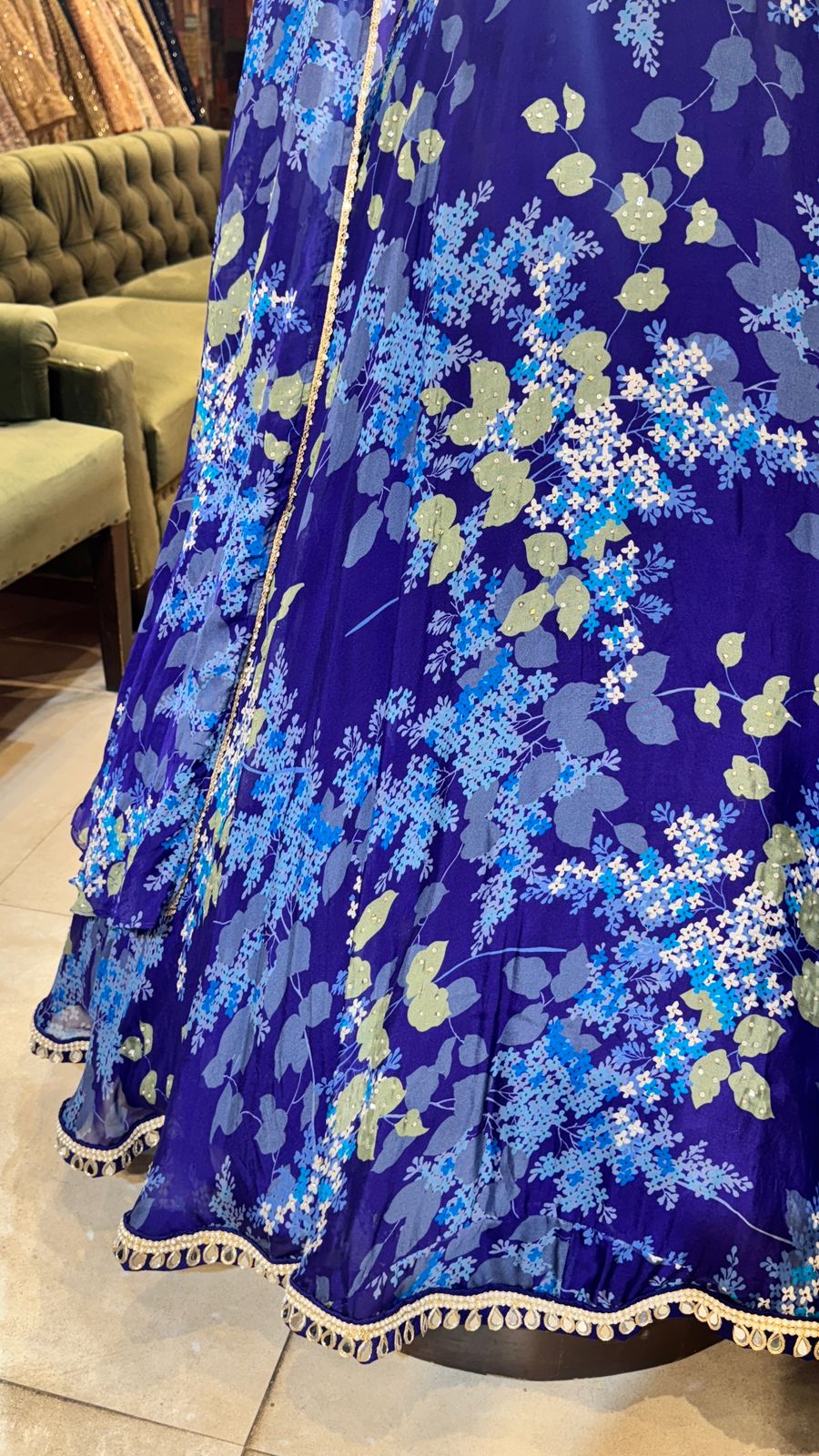 Midnight Bloom Blue Lehenga - Image 3