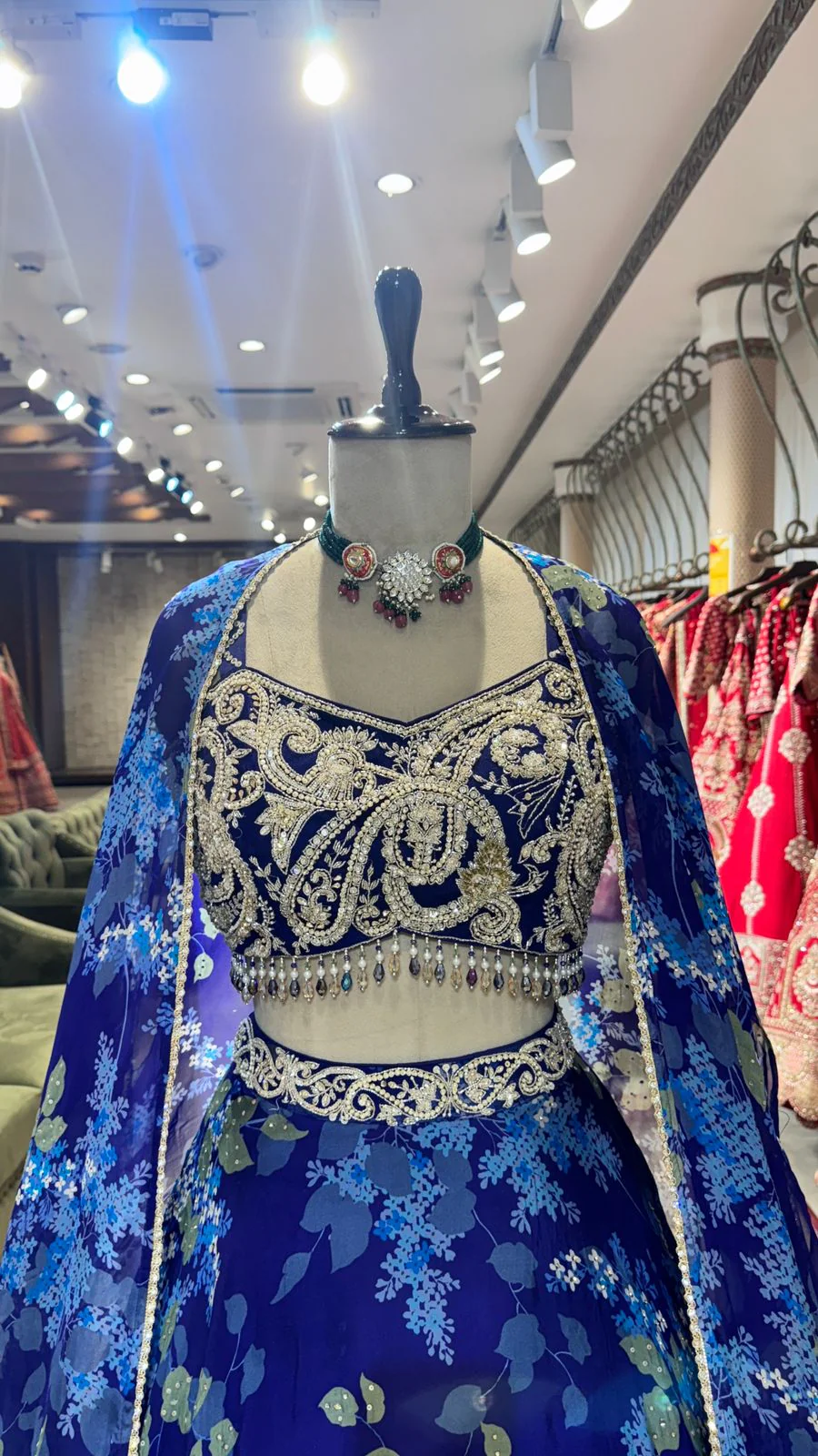 Midnight Bloom Blue Lehenga - Image 4